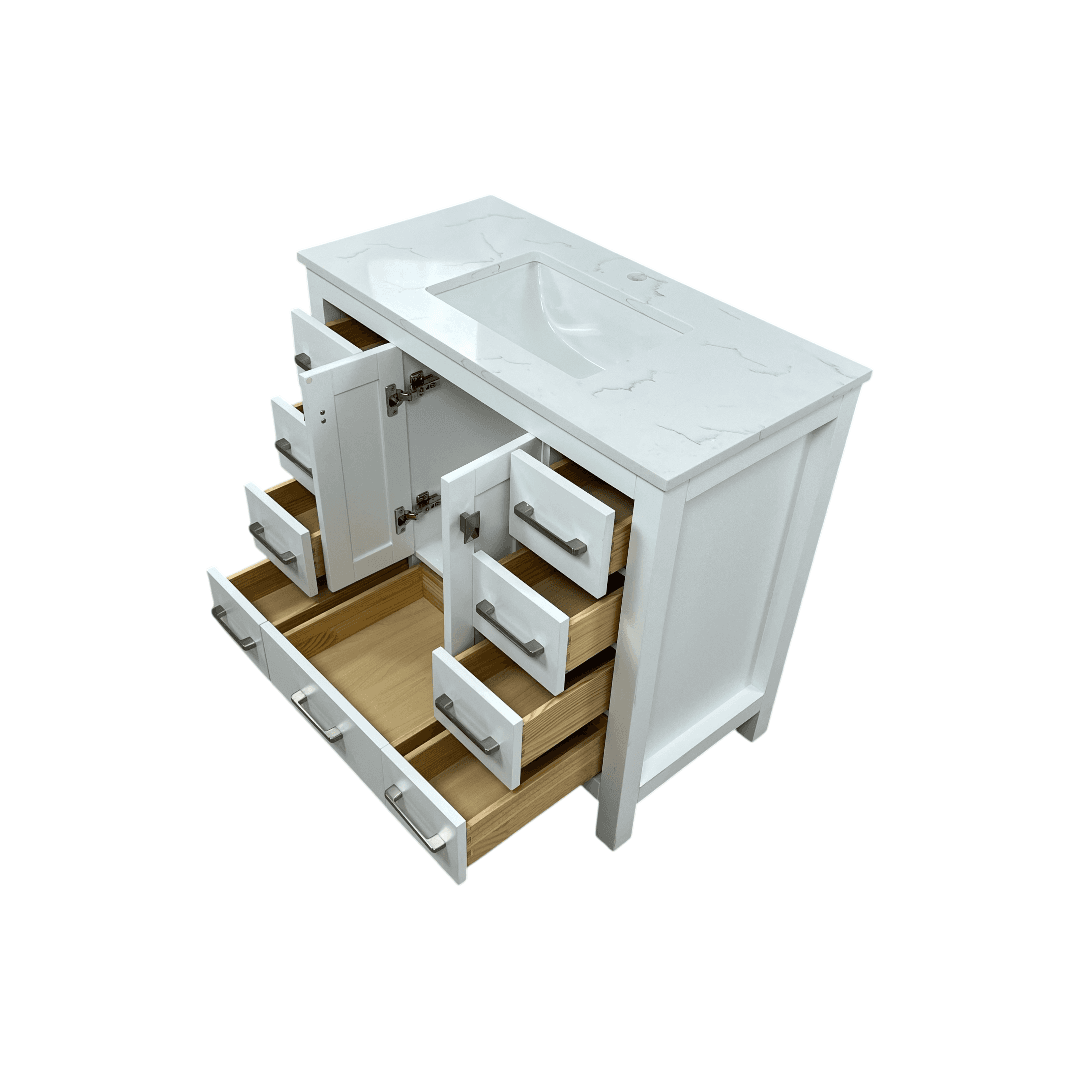 Latitude Run Ethyn Bathroom Vanity with White Carrara Countertop and Undermount Porcelain Sink - Thumbnail 14