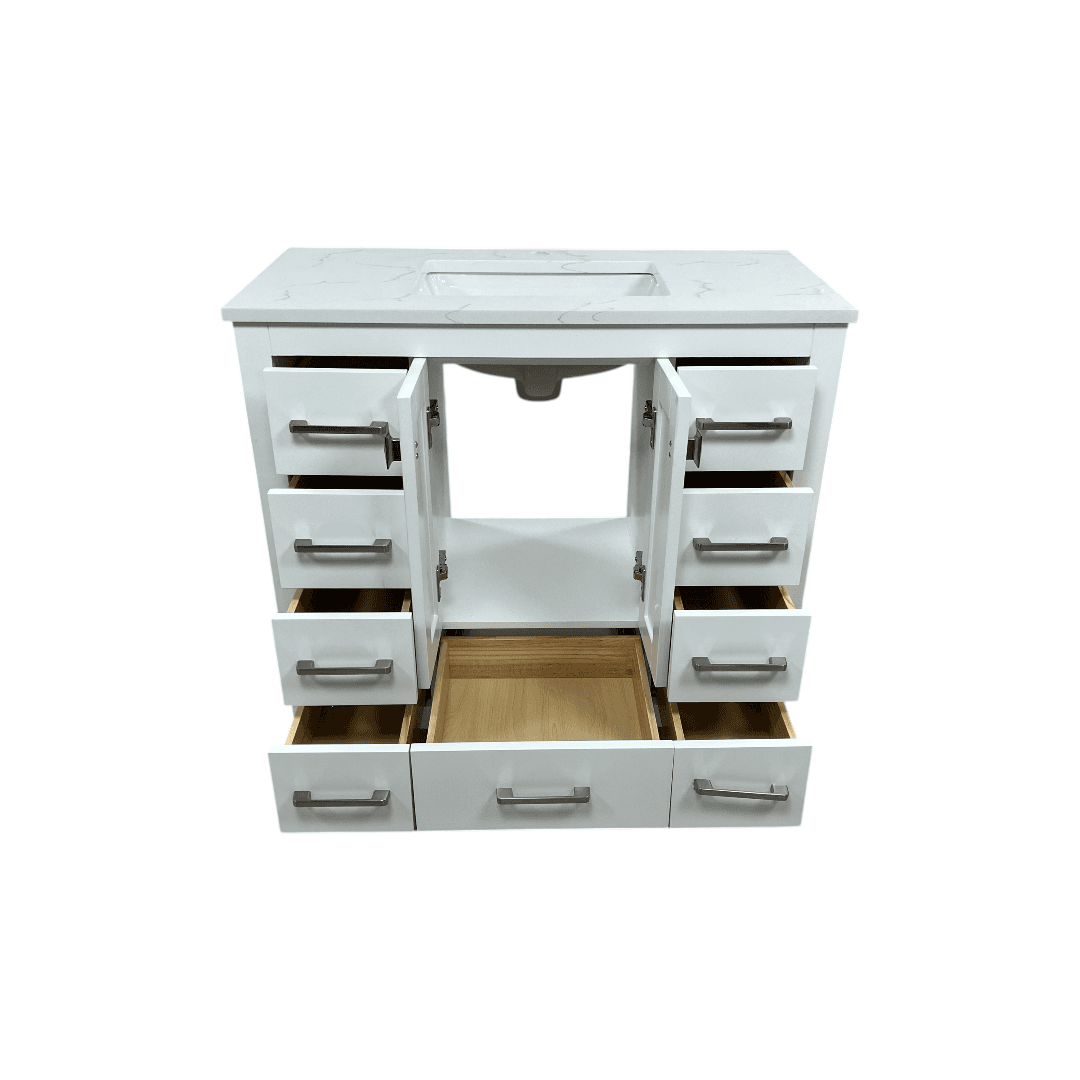 Latitude Run Ethyn Bathroom Vanity with White Carrara Countertop and Undermount Porcelain Sink - Thumbnail 13