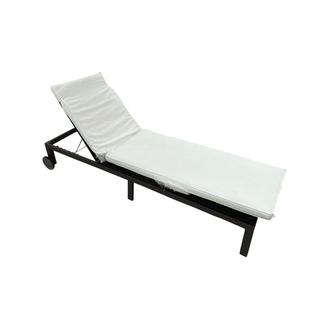 Costway Brown Back Adjustable Rattan Chair Chaise Recliner with Beige Cushions - Thumbnail 3