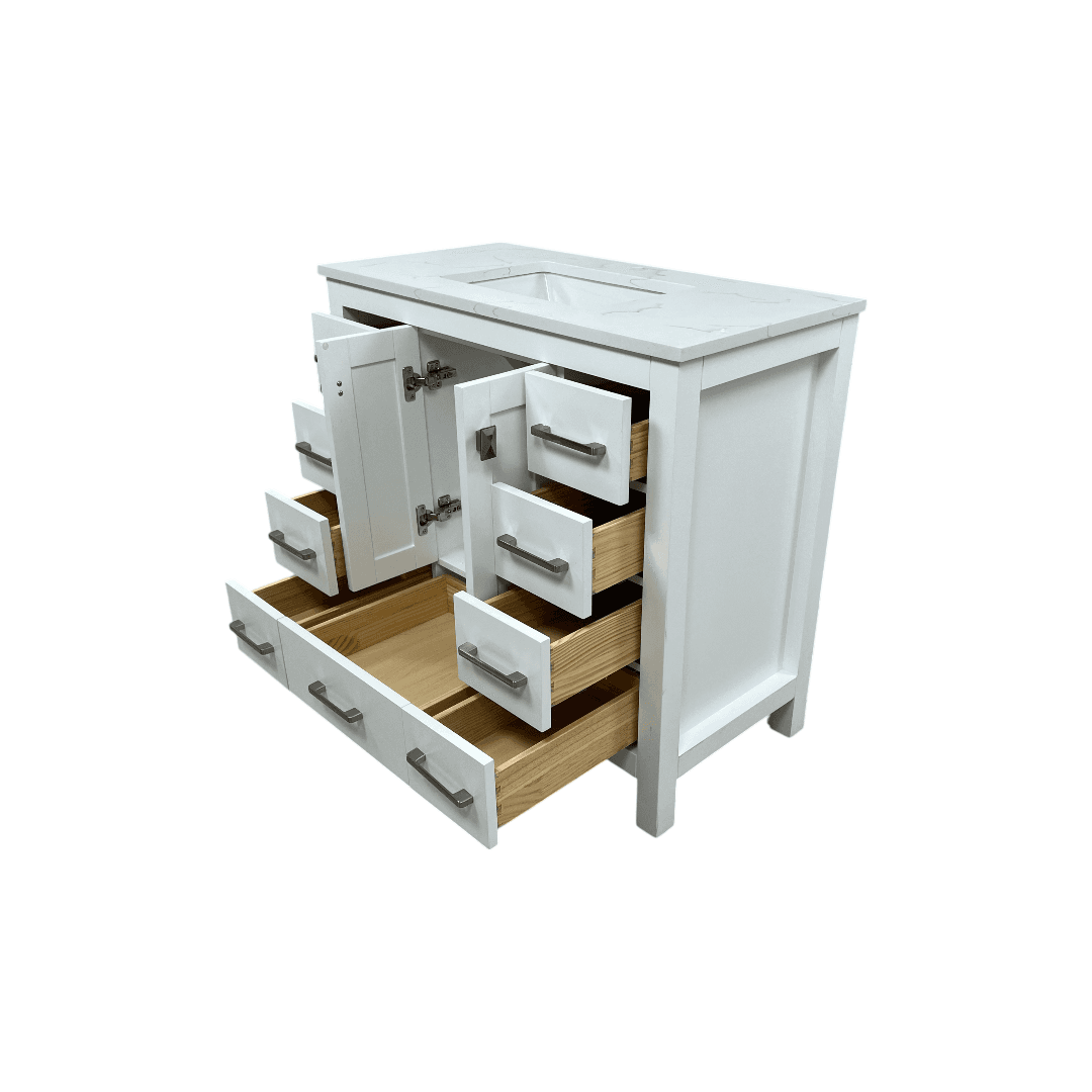 Latitude Run Ethyn Bathroom Vanity with White Carrara Countertop and Undermount Porcelain Sink - Thumbnail 15