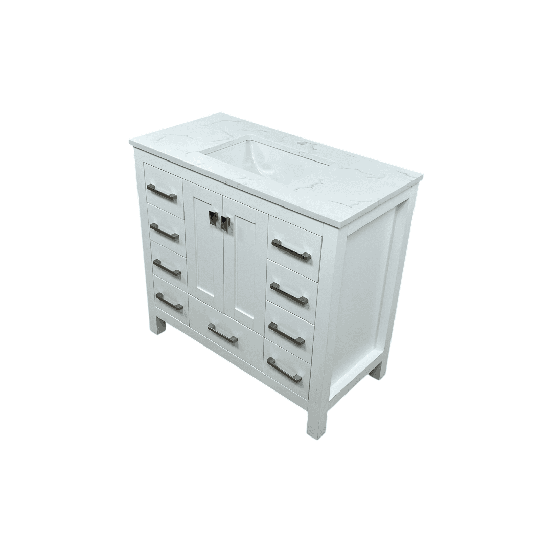 Latitude Run Ethyn Bathroom Vanity with White Carrara Countertop and Undermount Porcelain Sink - Thumbnail 3