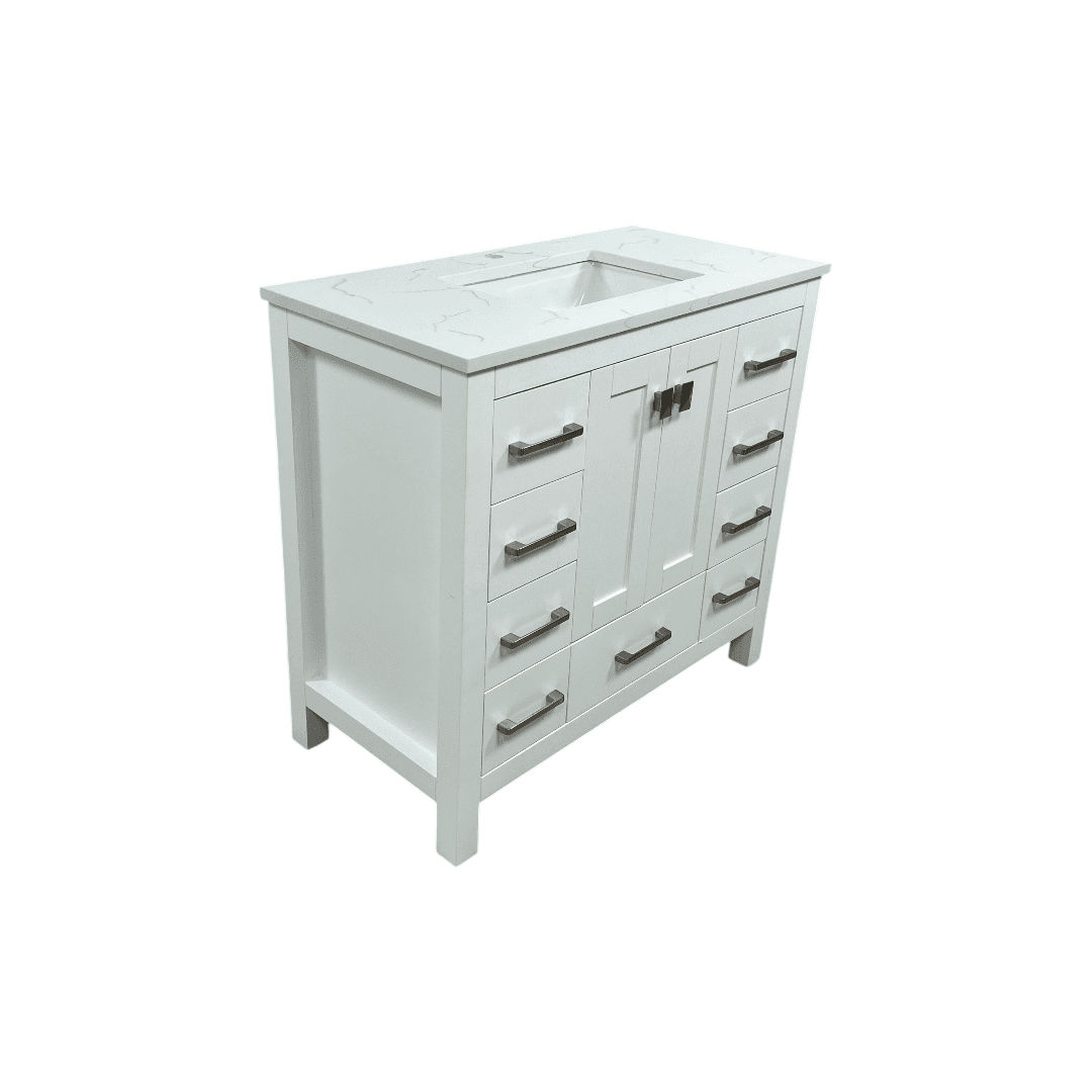 Latitude Run Ethyn Bathroom Vanity with White Carrara Countertop and Undermount Porcelain Sink - Thumbnail 6