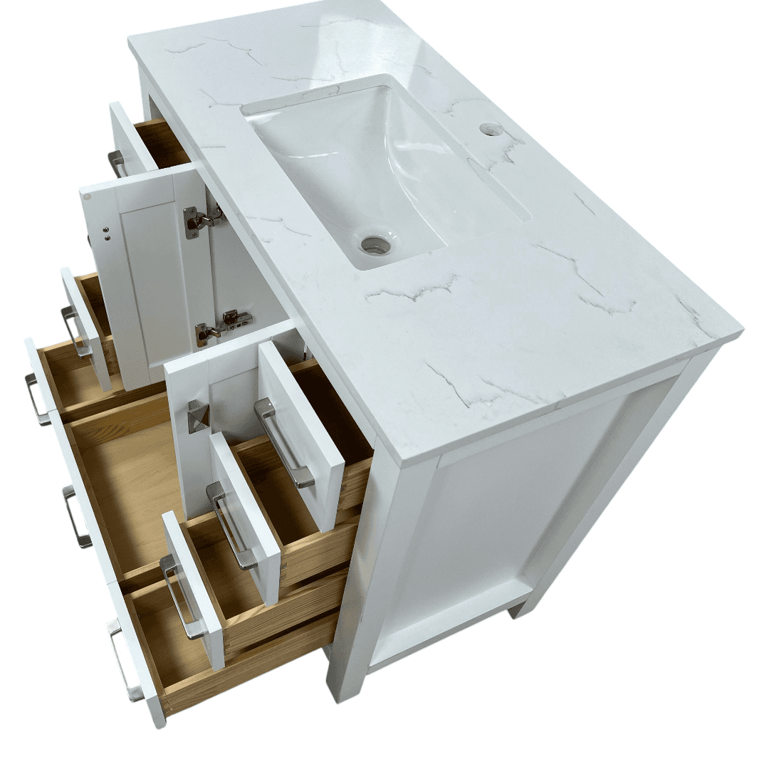 Latitude Run Ethyn Bathroom Vanity with White Carrara Countertop and Undermount Porcelain Sink - Thumbnail 21