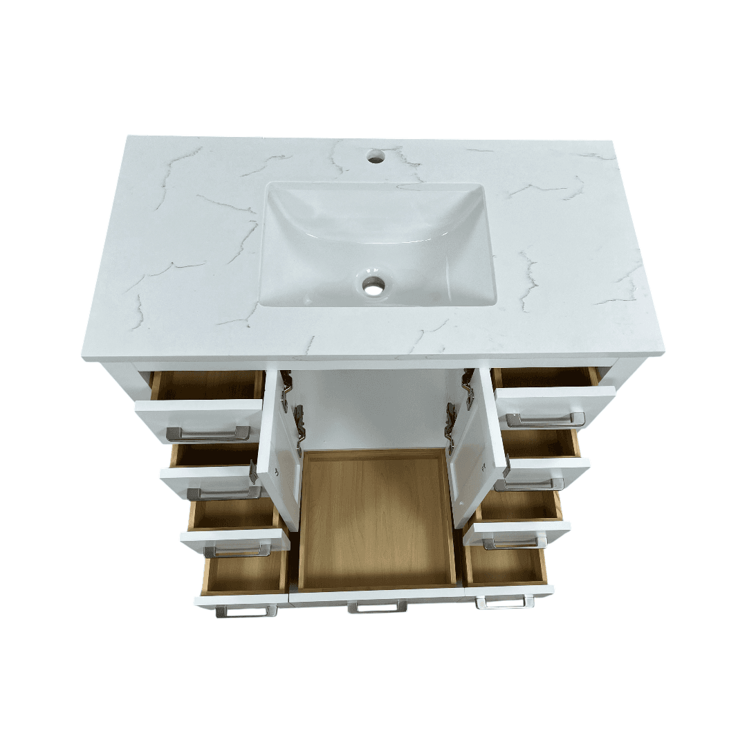 Latitude Run Ethyn Bathroom Vanity with White Carrara Countertop and Undermount Porcelain Sink - Thumbnail 18