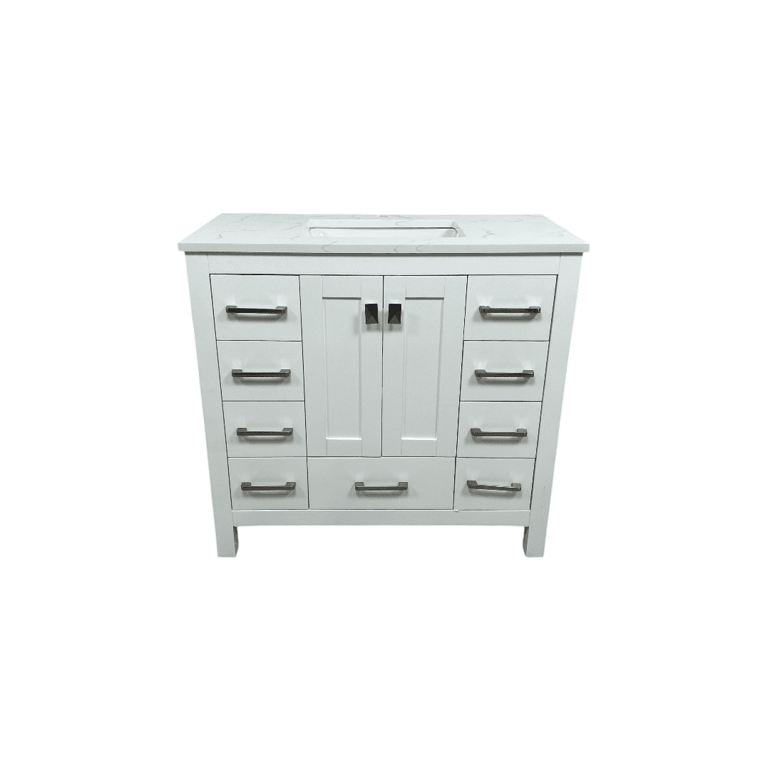 Latitude Run Ethyn Bathroom Vanity with White Carrara Countertop and Undermount Porcelain Sink - Thumbnail 2