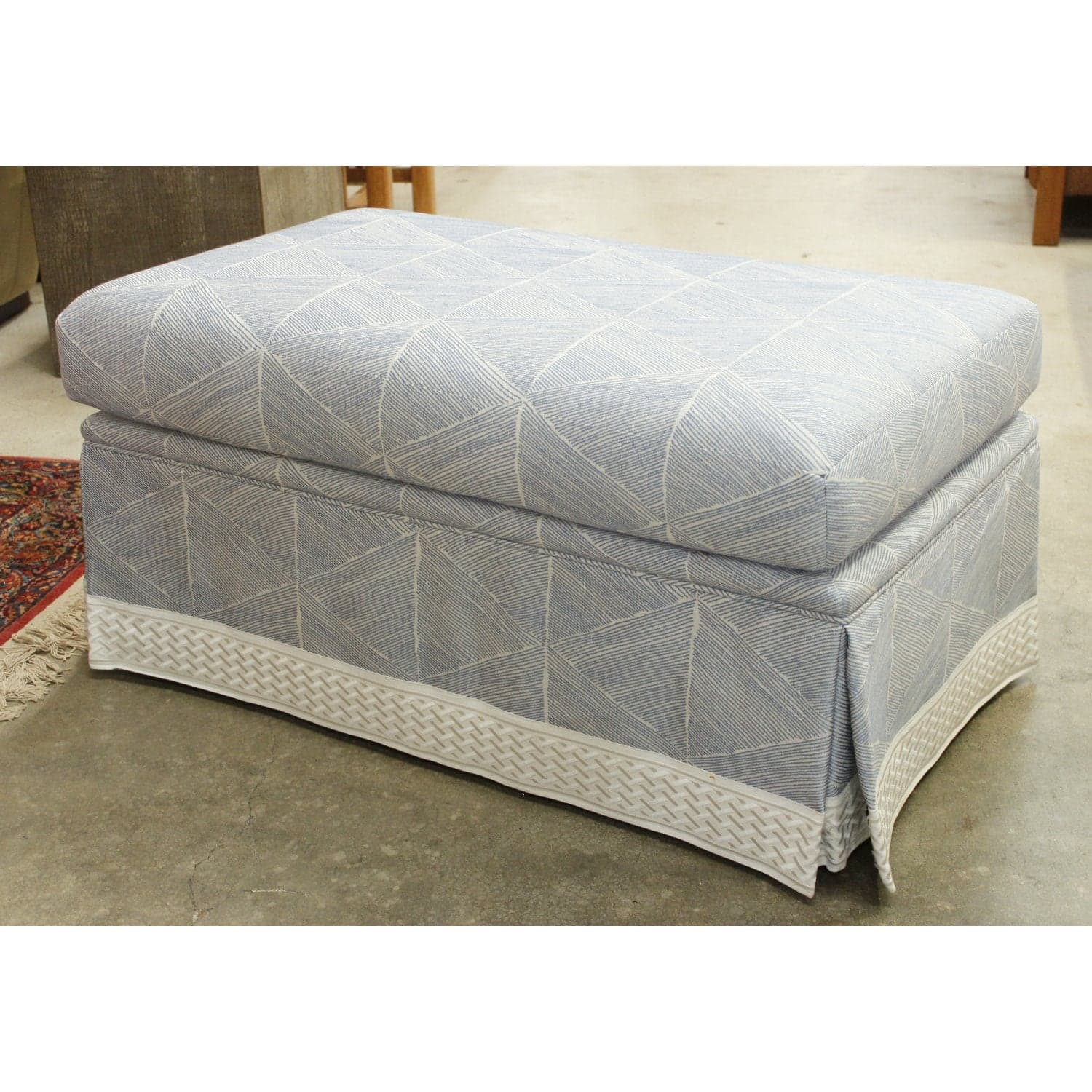 Skirted Ottoman - Blue & White - Thumbnail 3