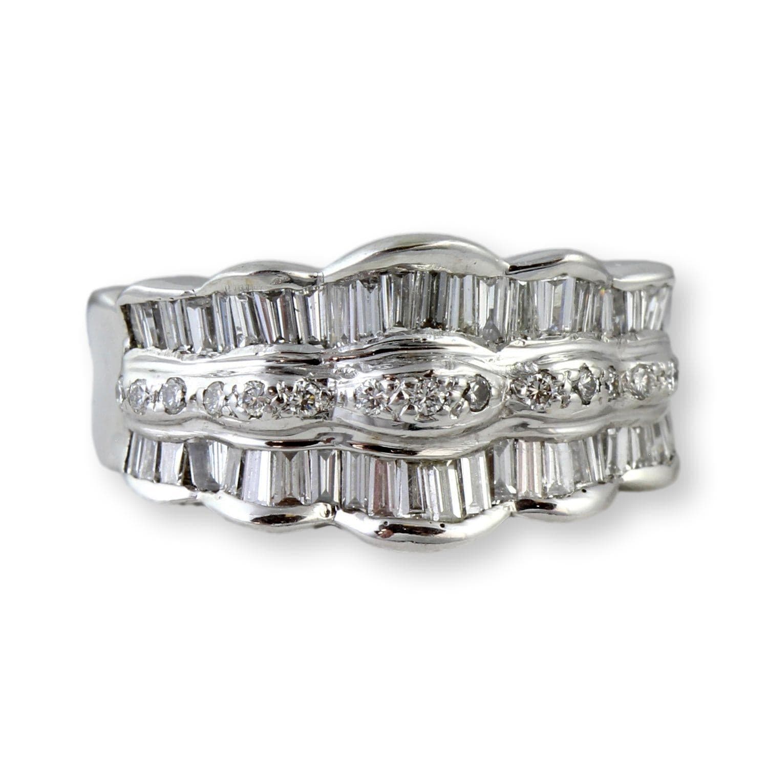 Elegant Three Row .75ctw Diamond Scalloped 14K Band - Size 5.75 - 6 - Image 1