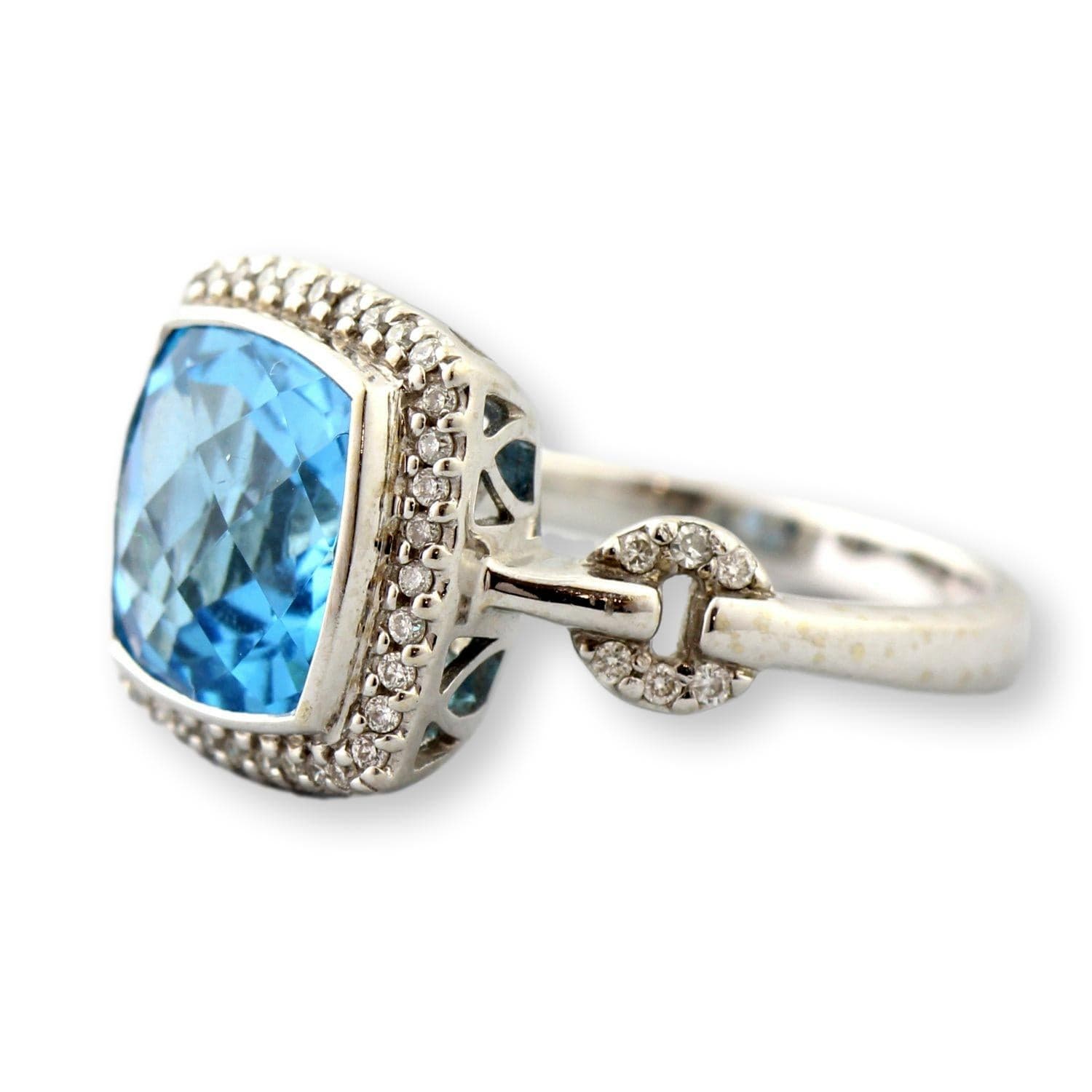 Swiss Blue Topaz & Diamond Halo Ring in 14K White Gold - Size 5.5 - Thumbnail 3
