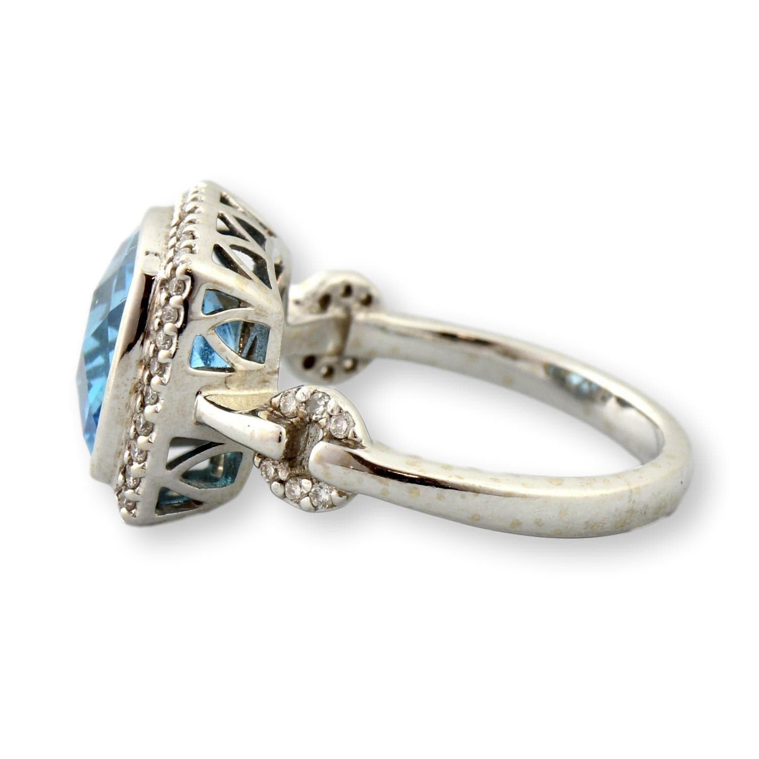 Swiss Blue Topaz & Diamond Halo Ring in 14K White Gold - Size 5.5 - Thumbnail 5