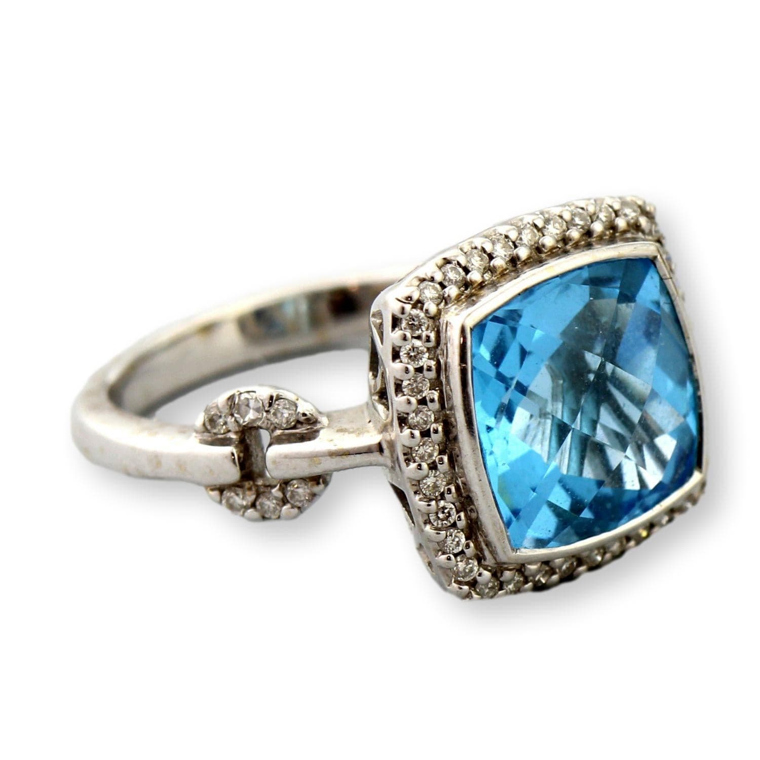 Swiss Blue Topaz & Diamond Halo Ring in 14K White Gold - Size 5.5 - Image 1