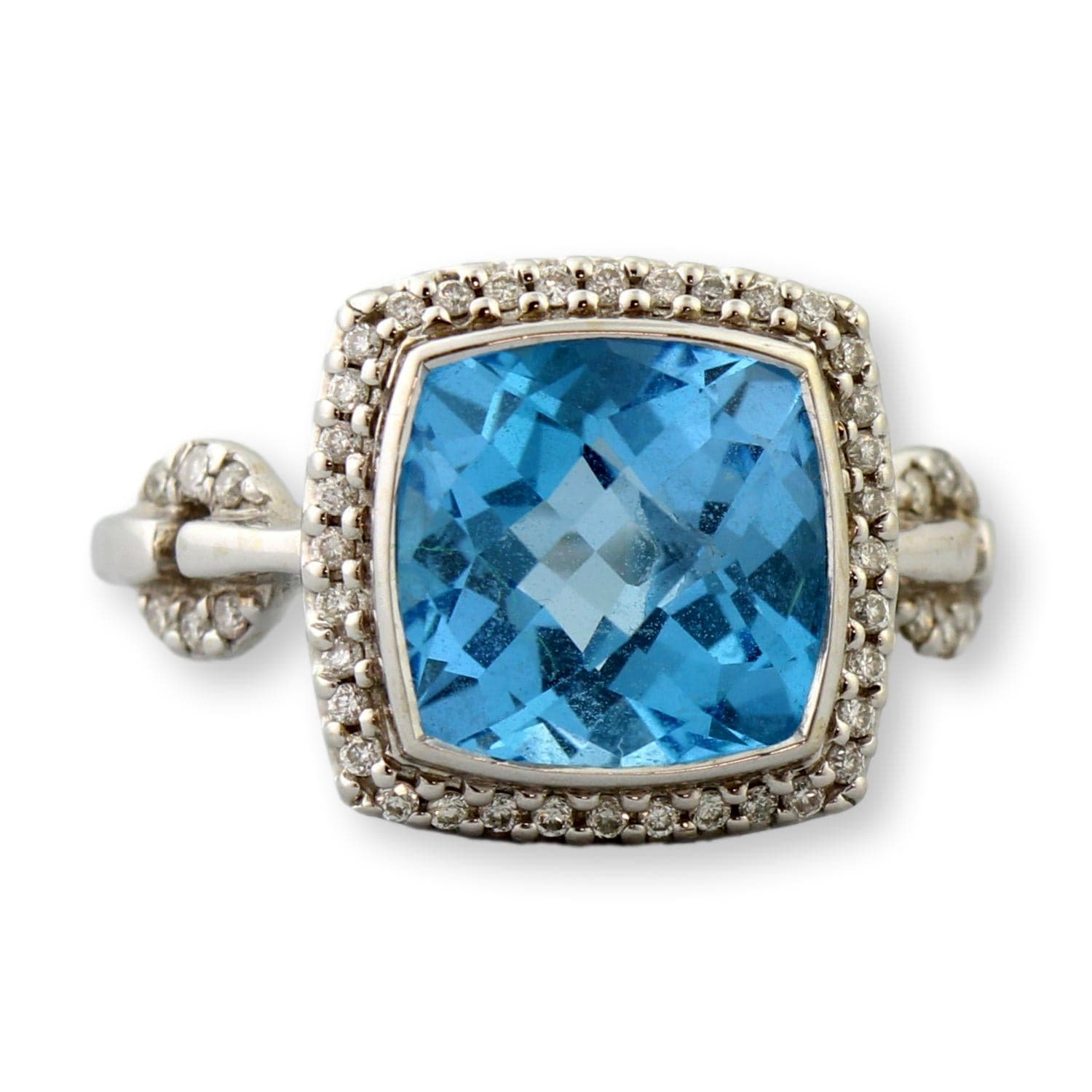 Swiss Blue Topaz & Diamond Halo Ring in 14K White Gold - Size 5.5 - Thumbnail 2
