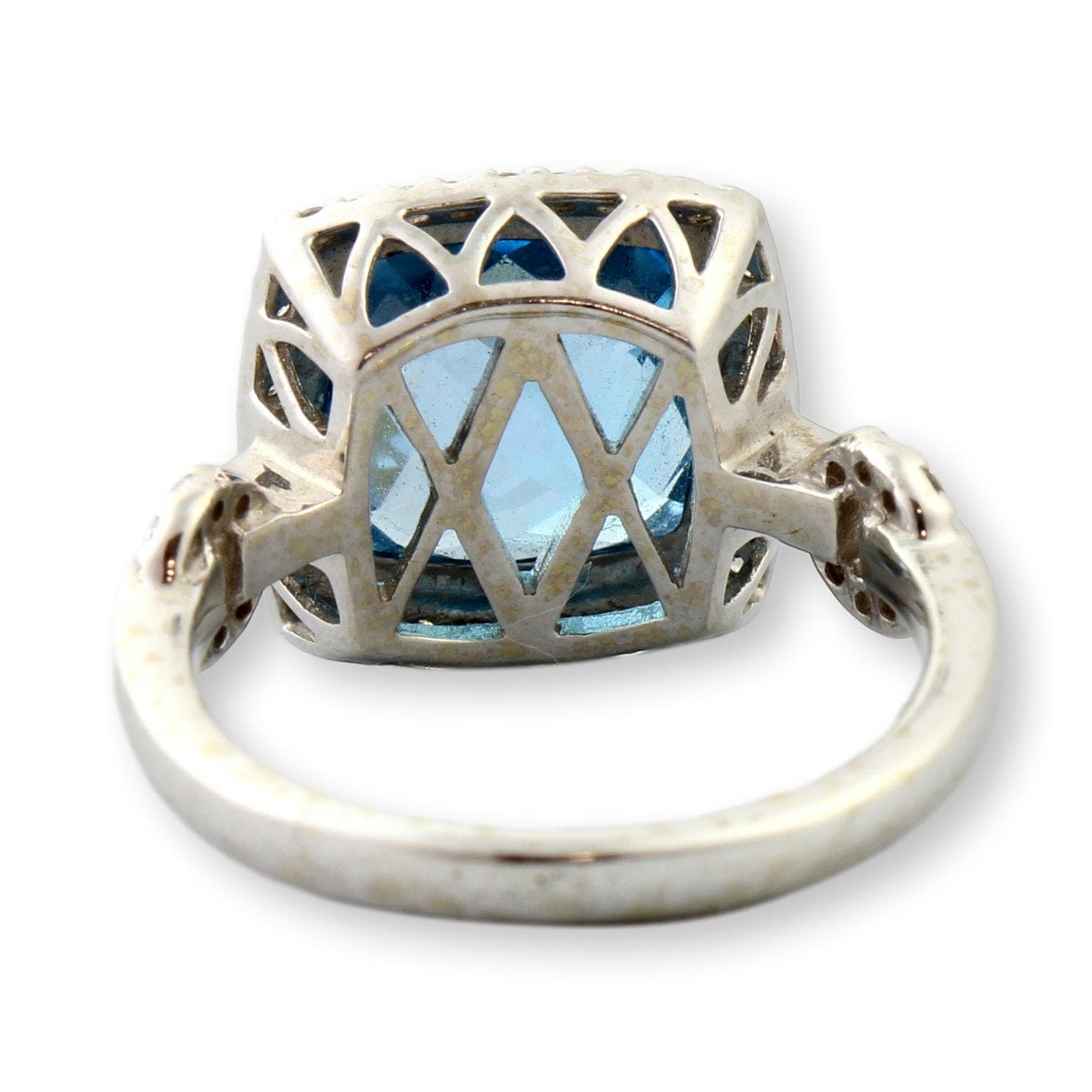 Swiss Blue Topaz & Diamond Halo Ring in 14K White Gold - Size 5.5 - Thumbnail 6