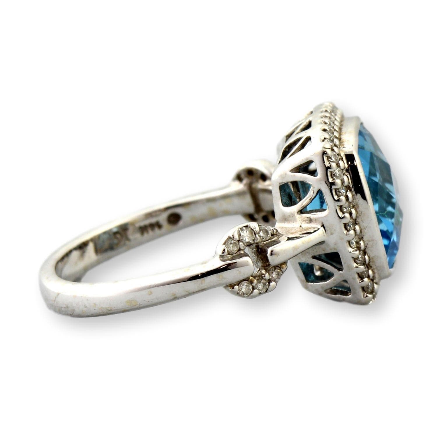Swiss Blue Topaz & Diamond Halo Ring in 14K White Gold - Size 5.5 - Thumbnail 4