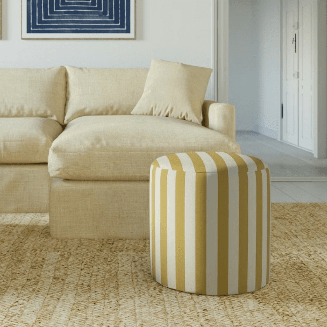 The Inside Drum Ottoman - Citrine Cabana Stripe - Image 1