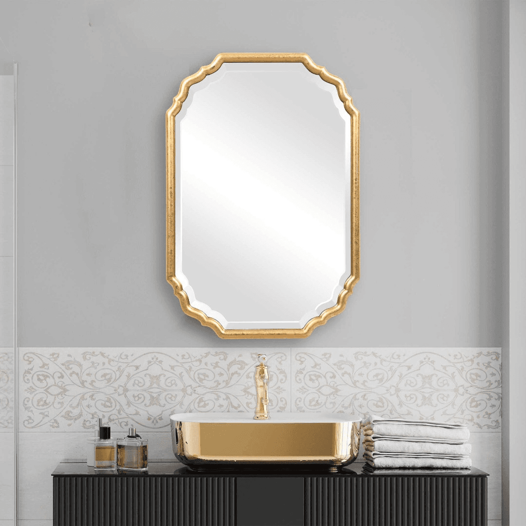 Coleman Furniture Lightly Antiqued Metallic Gold Leaf Rectangular Mirror by Uttermost - Image 1