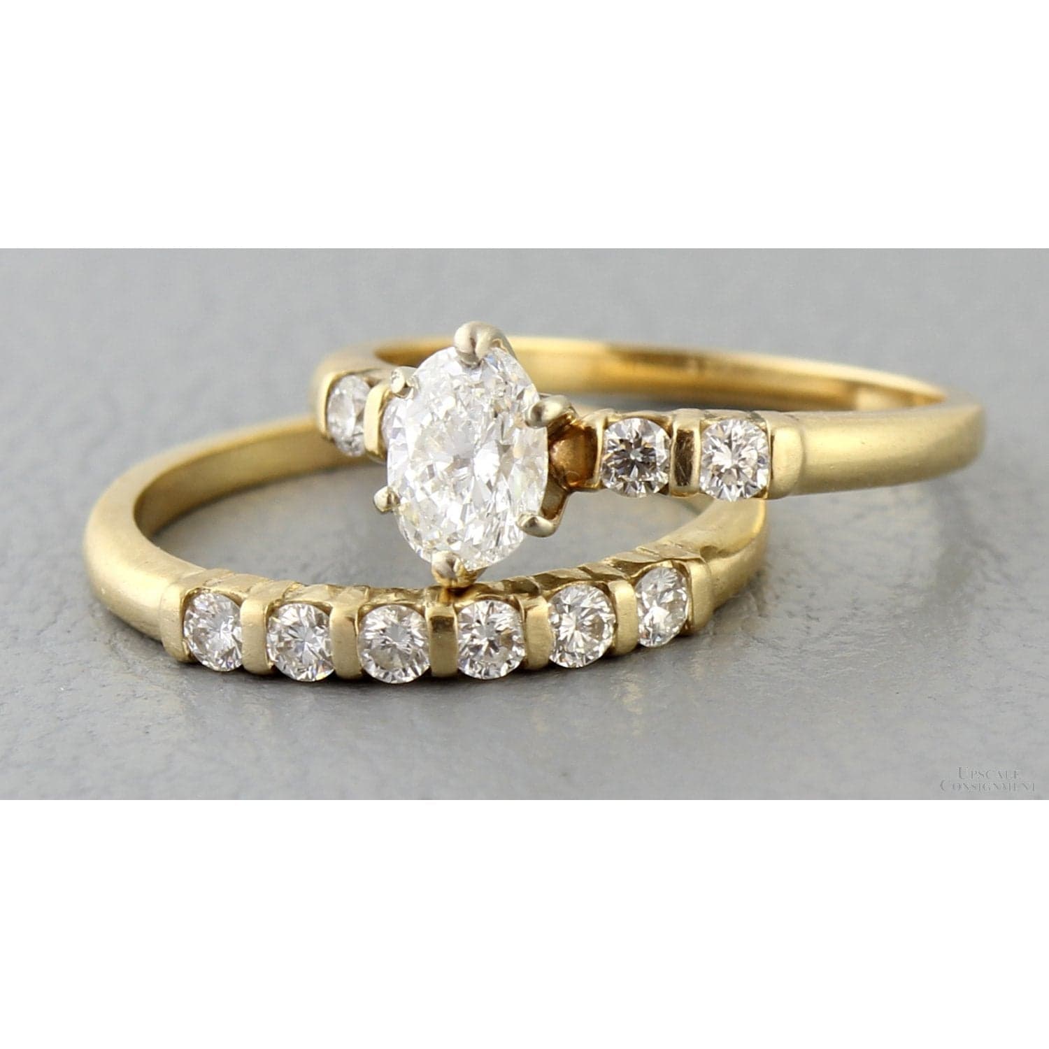 14K Gold Oval Diamond Engagement Ring & Wedding Band Set – Approx. 1.15 CTW - Size 6.25 - Thumbnail 2