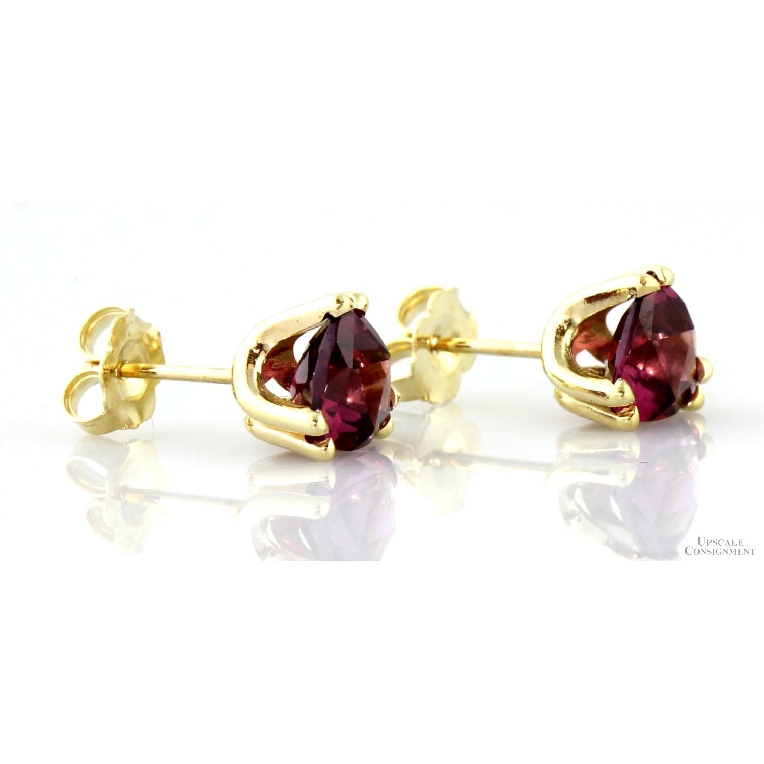 14K Gold 7mm Trillion Cut Rhodolite Garnet Earrings - Thumbnail 2