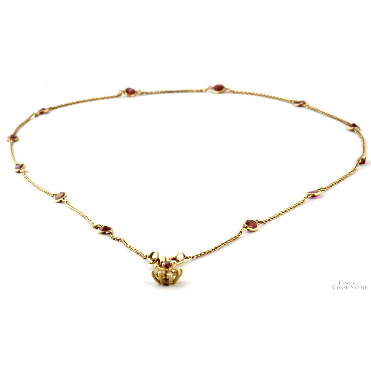 14K Gold Natural Ruby Stations | Diamond Accent Pendant - 18 in - Thumbnail 4