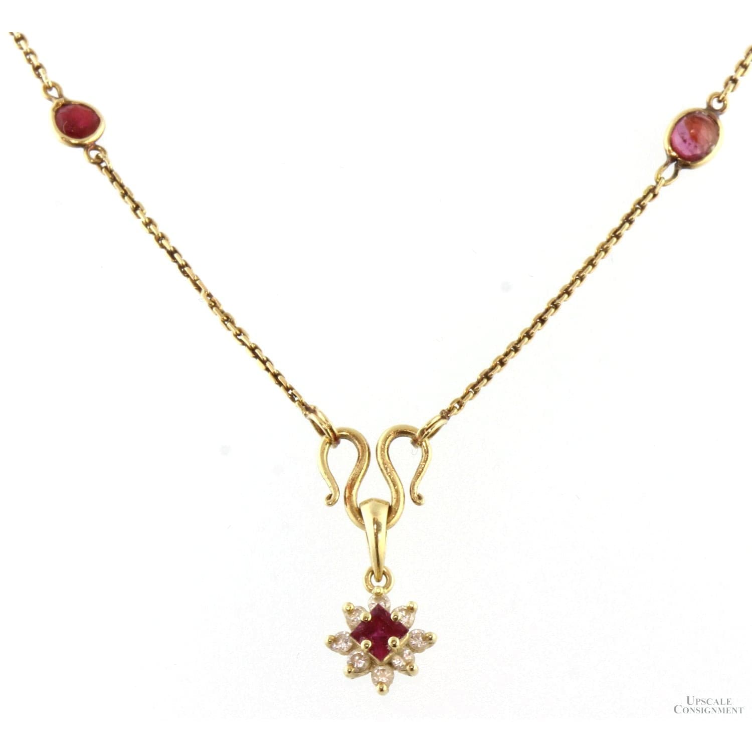 14K Gold Natural Ruby Stations | Diamond Accent Pendant - 18 in - Image 1