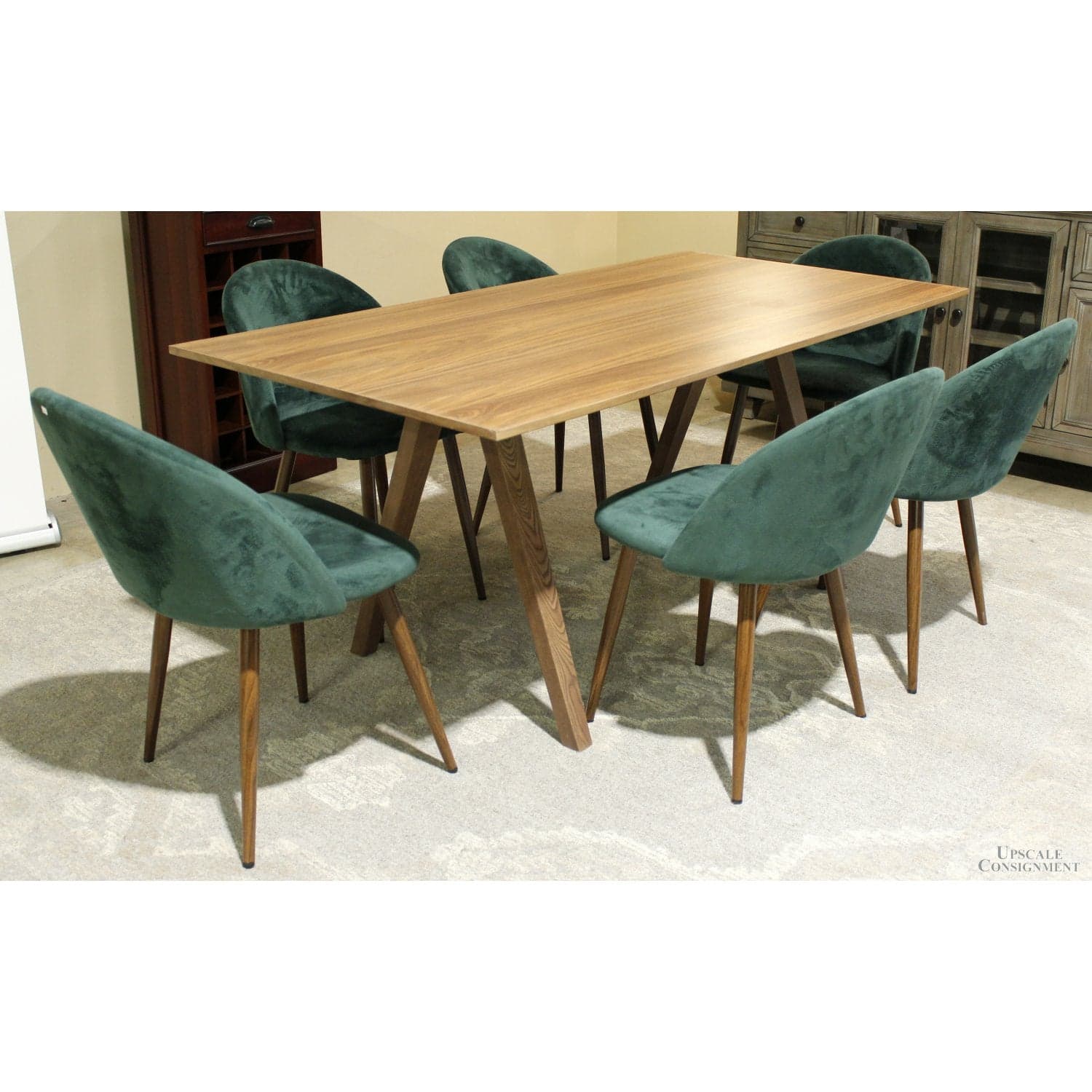 Contemporary Dining set w/6 Green Upholstered Chairs - Green - Thumbnail 3