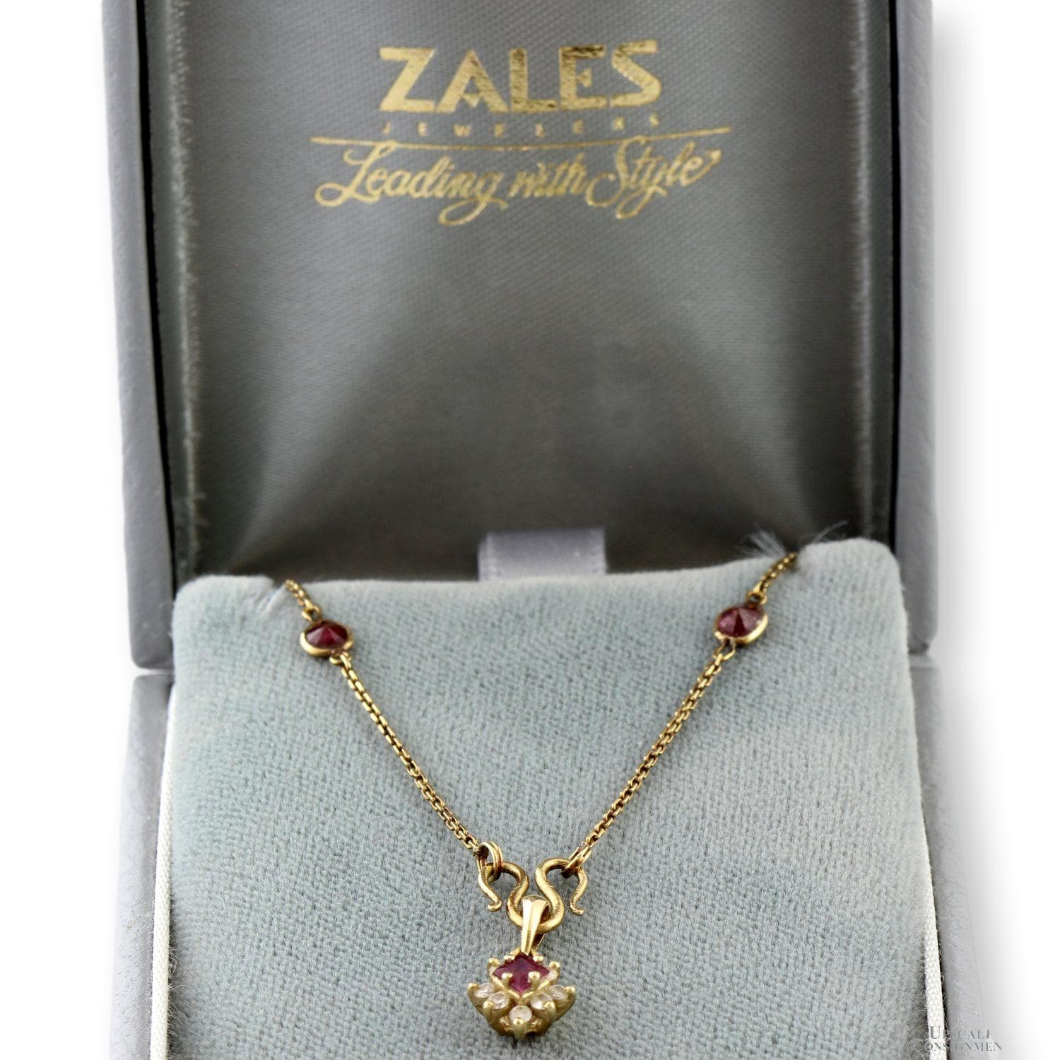 14K Gold Natural Ruby Stations | Diamond Accent Pendant - 18 in - Thumbnail 2