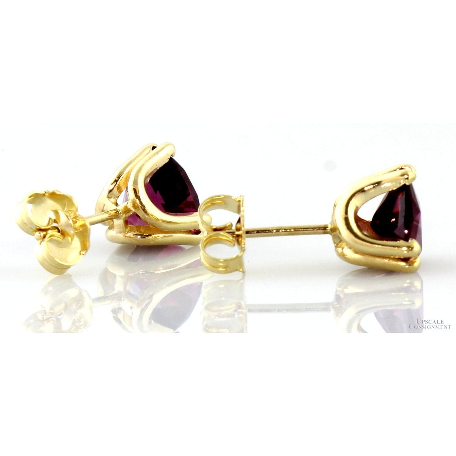 14K Gold 7mm Trillion Cut Rhodolite Garnet Earrings - Thumbnail 3