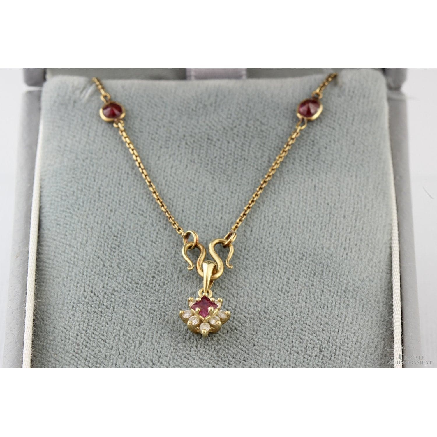 14K Gold Natural Ruby Stations | Diamond Accent Pendant - 18 in - Thumbnail 3