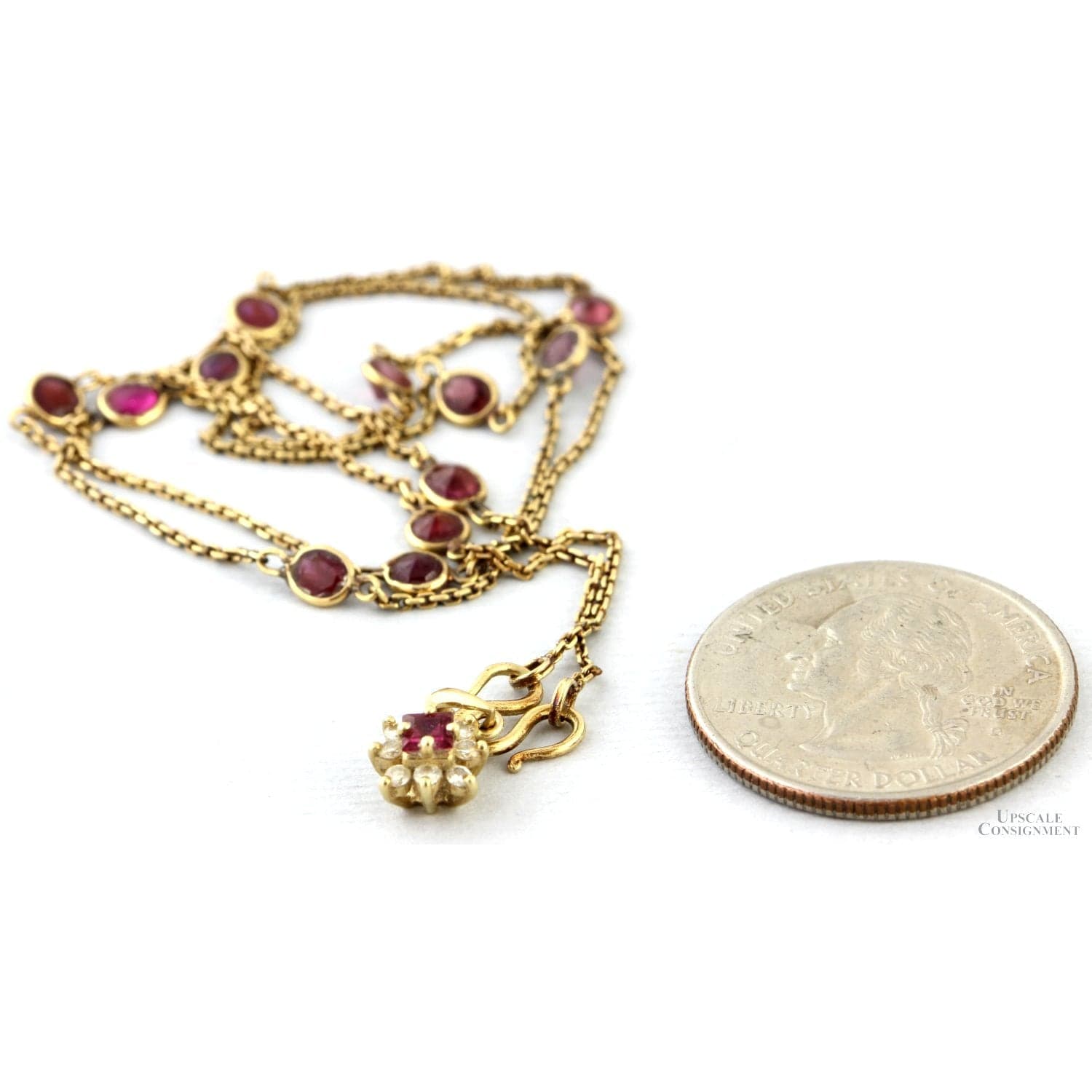 14K Gold Natural Ruby Stations | Diamond Accent Pendant - 18 in - Thumbnail 6