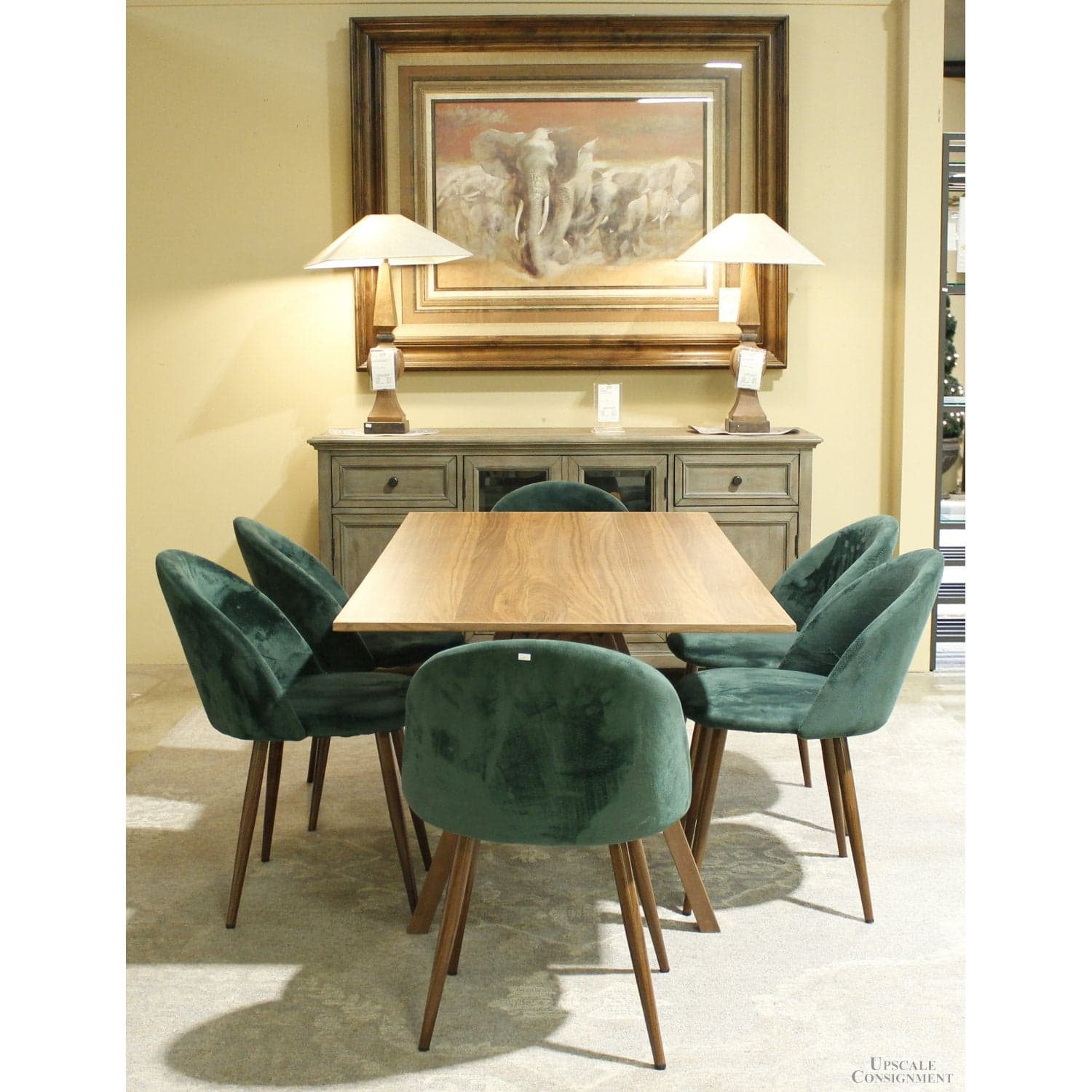 Contemporary Dining set w/6 Green Upholstered Chairs - Green - Thumbnail 2