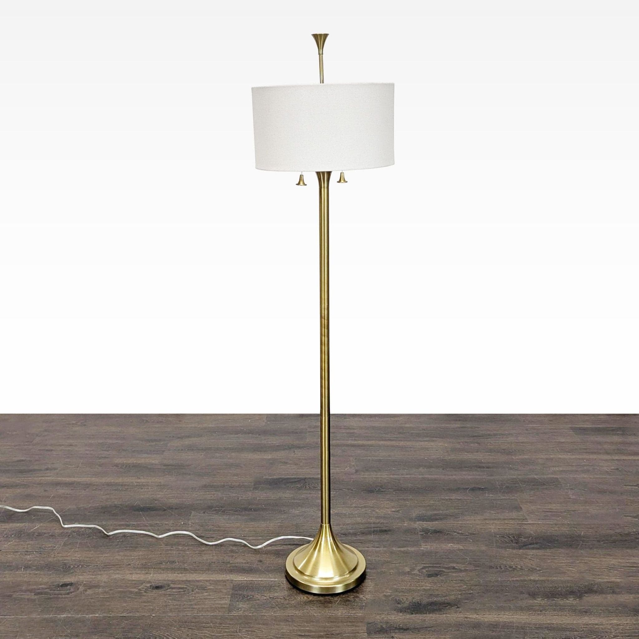 Mid-Century Modern Style Brass Floor Lamp with White Fabric Shade - Image 1