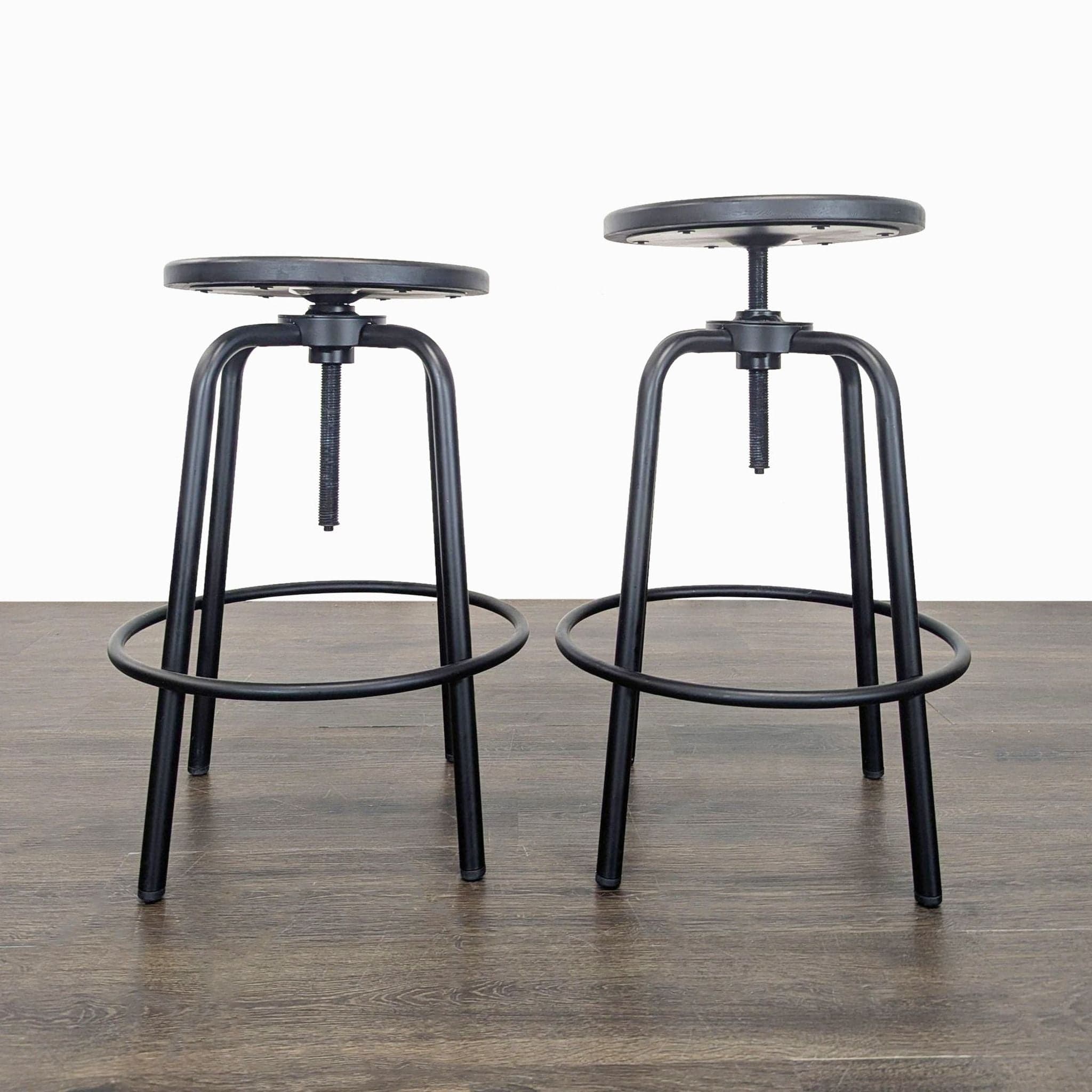 Pair of Metal and Wood Adjustable Stools - Image 1