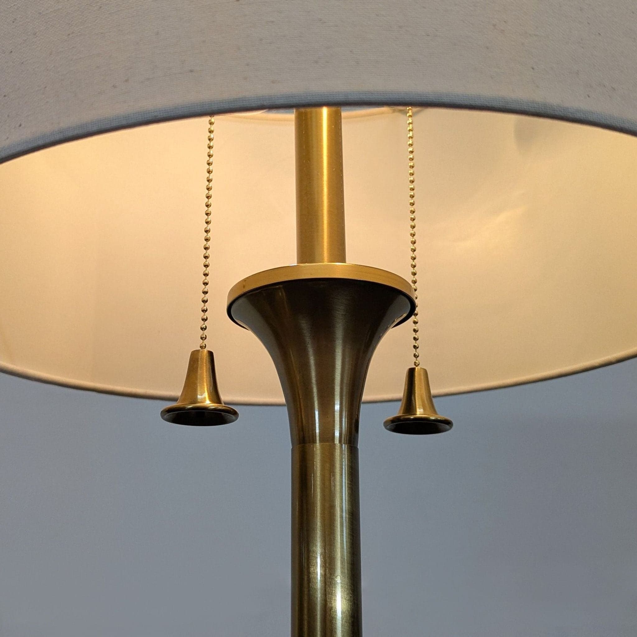 Mid-Century Modern Style Brass Floor Lamp with White Fabric Shade - Thumbnail 6