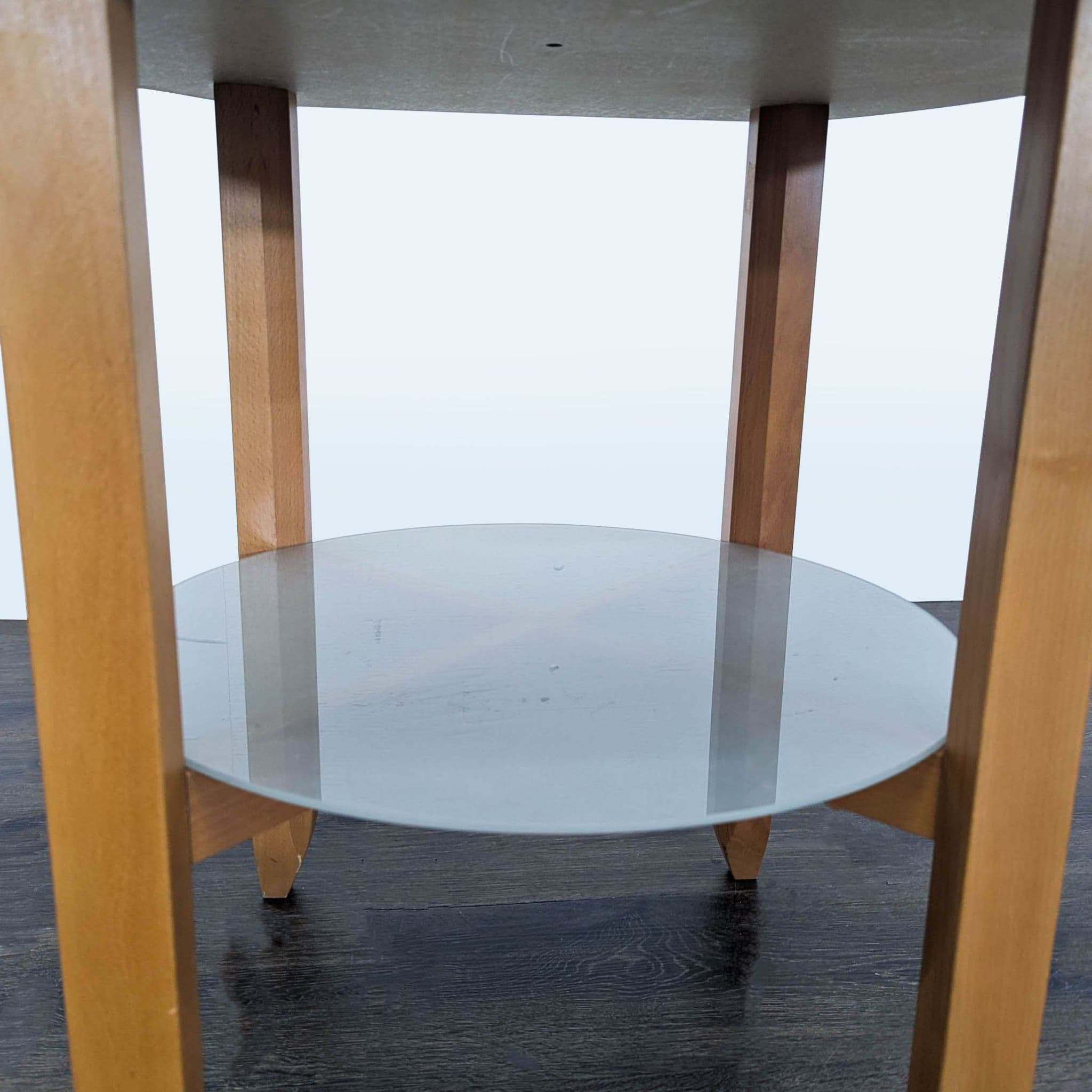 Round Wood End Table with Flat Back and Glass Shelf - Thumbnail 4