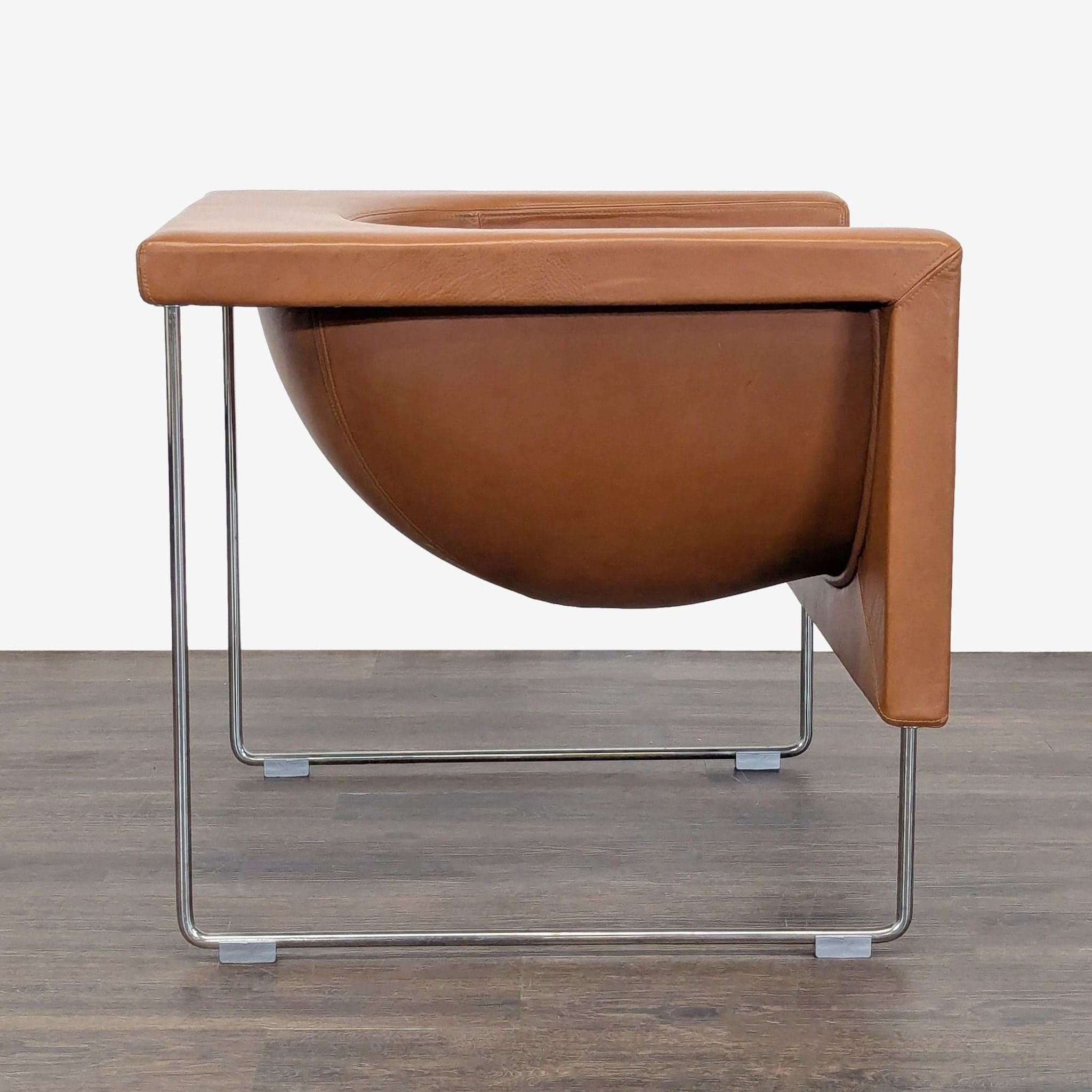 STUA Nube Modern Brown Leather Lounge Chair with Chrome Legs - Thumbnail 4