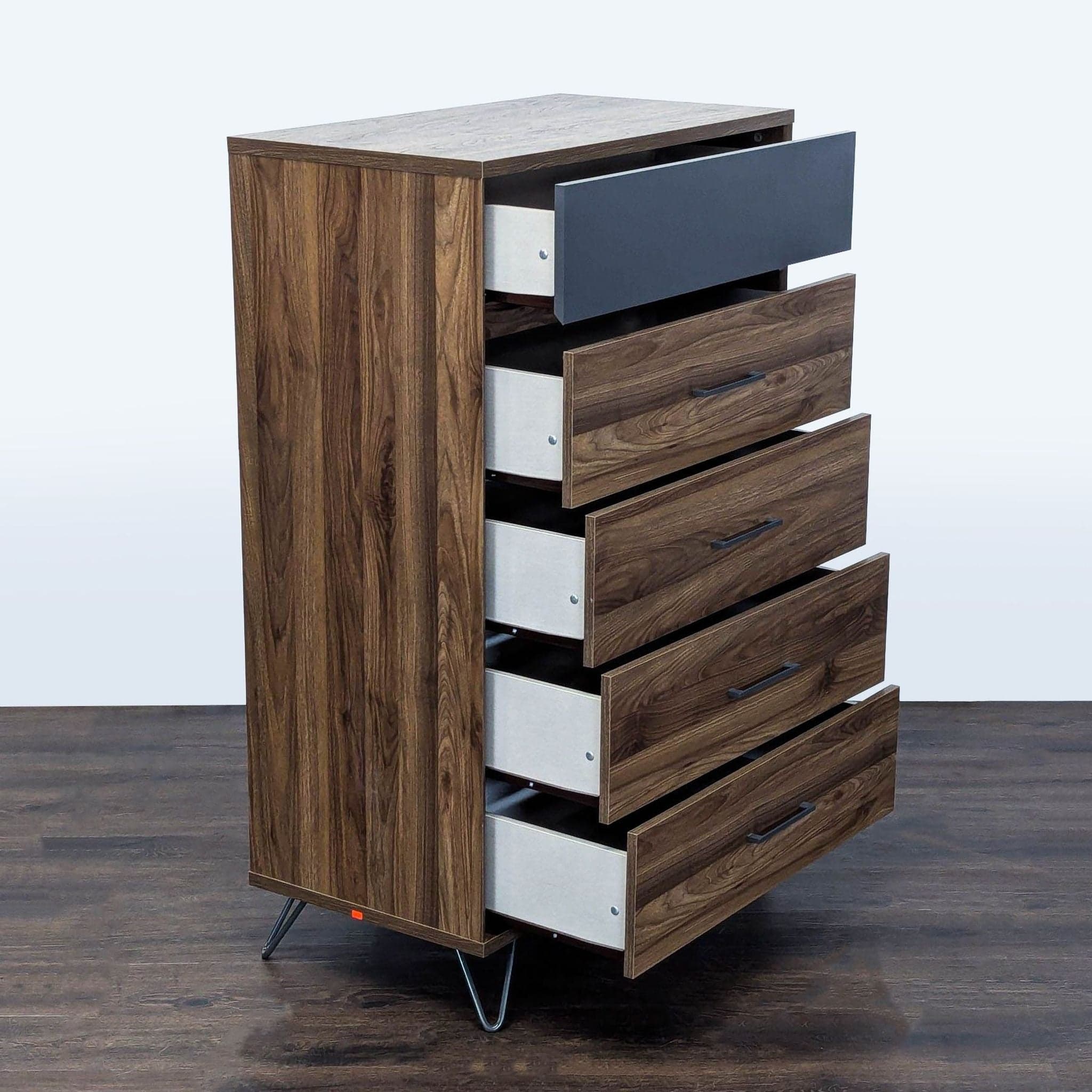 South Shore Olvyn Modern 5-Drawer Walnut Dresser with Gray Accent and Metal Legs - Thumbnail 2