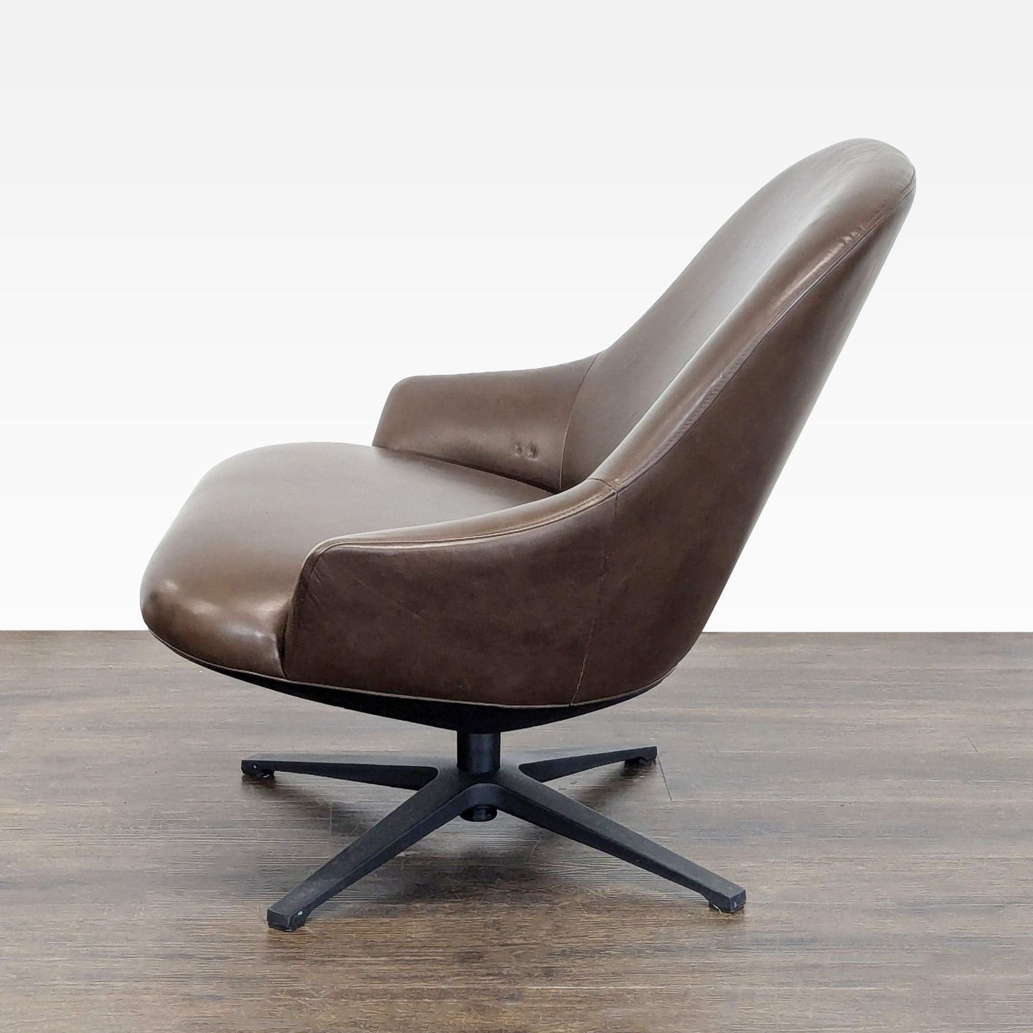Article Brown Leather Swivel Lounge Chair - Modern Comfort - Thumbnail 5