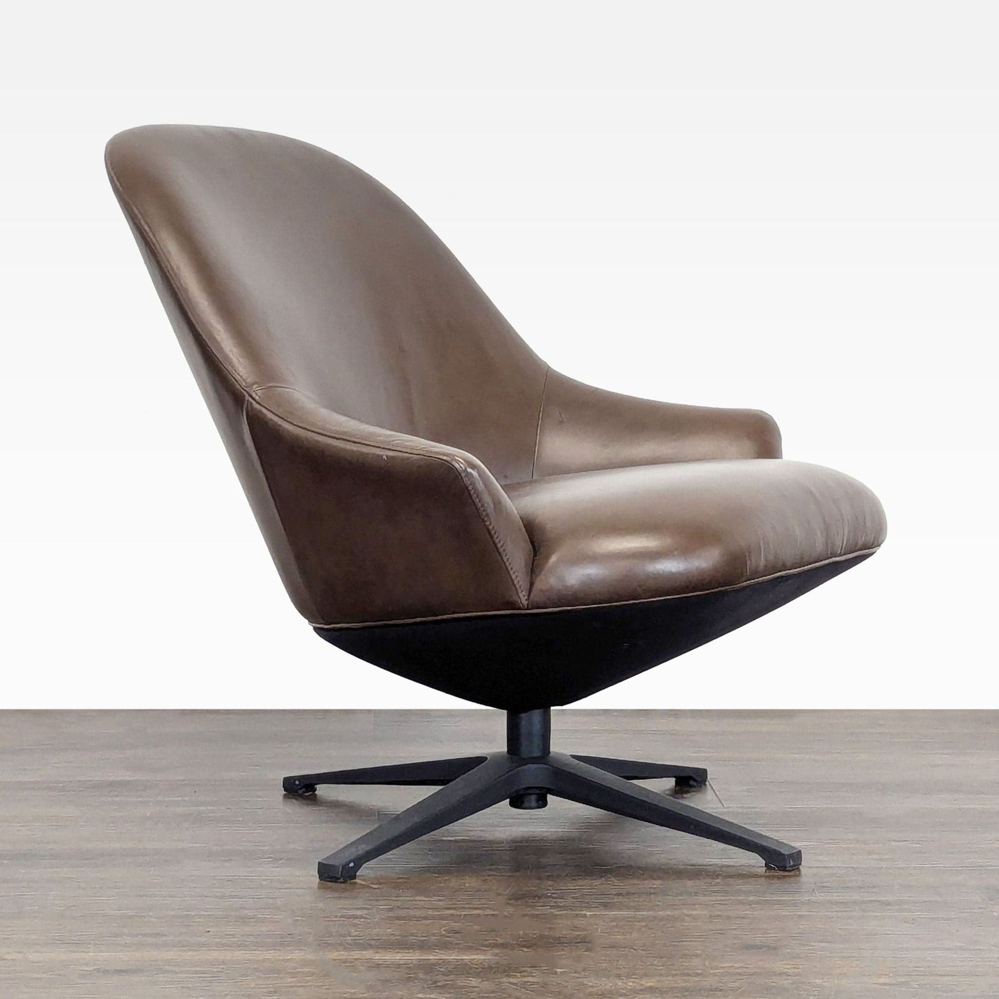 Article Brown Leather Swivel Lounge Chair - Modern Comfort - Thumbnail 2