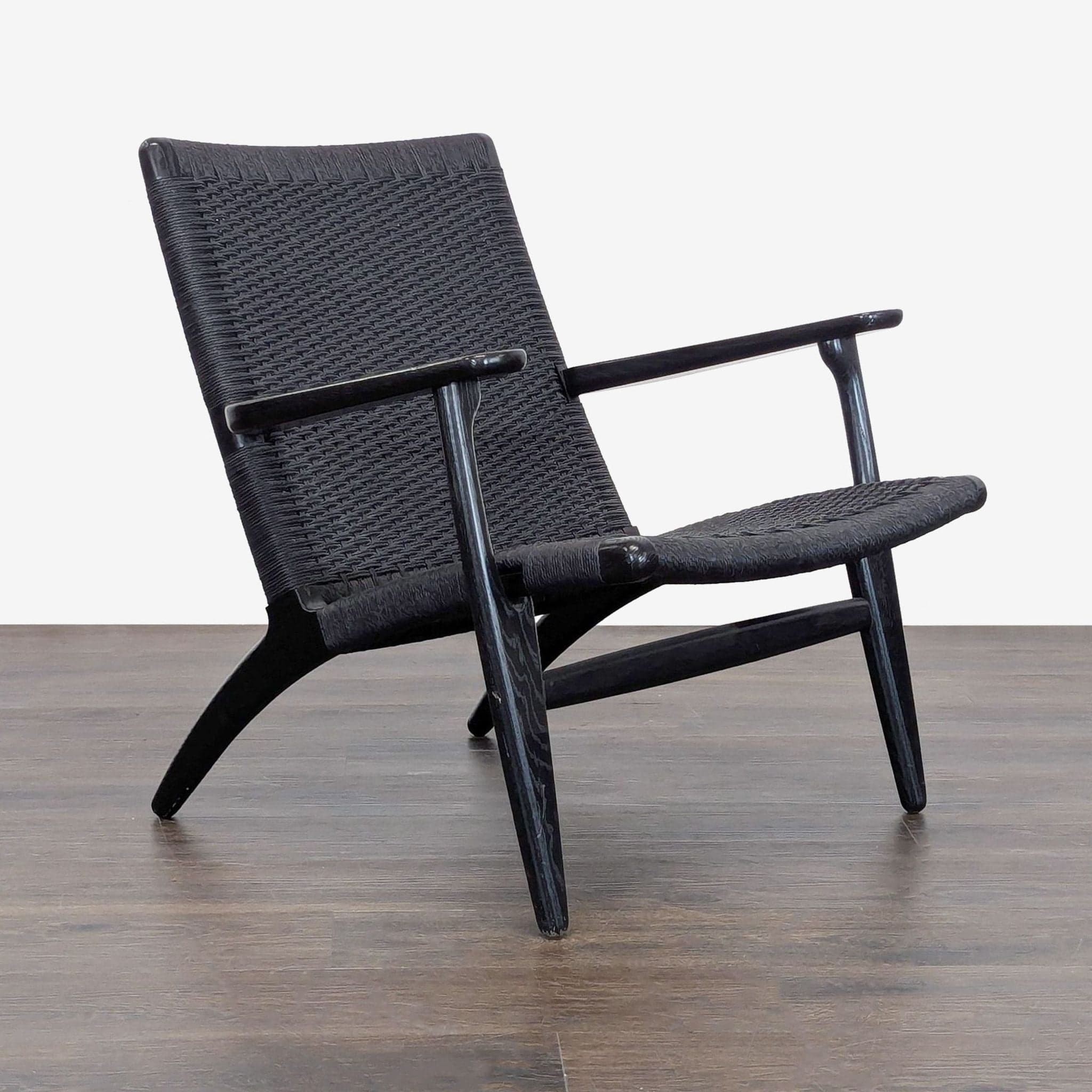Carl Hansen & Son CH25 Modern Black Woven Lounge Chair by Hans J. Wegner - Thumbnail 2