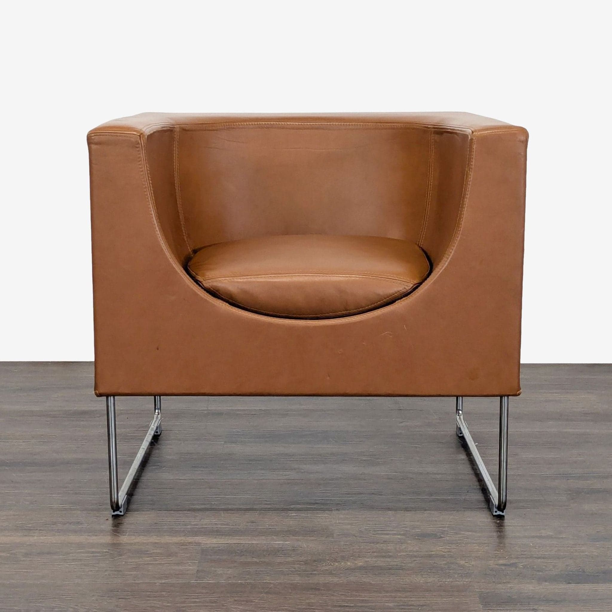 STUA Nube Modern Brown Leather Lounge Chair with Chrome Legs - Image 1