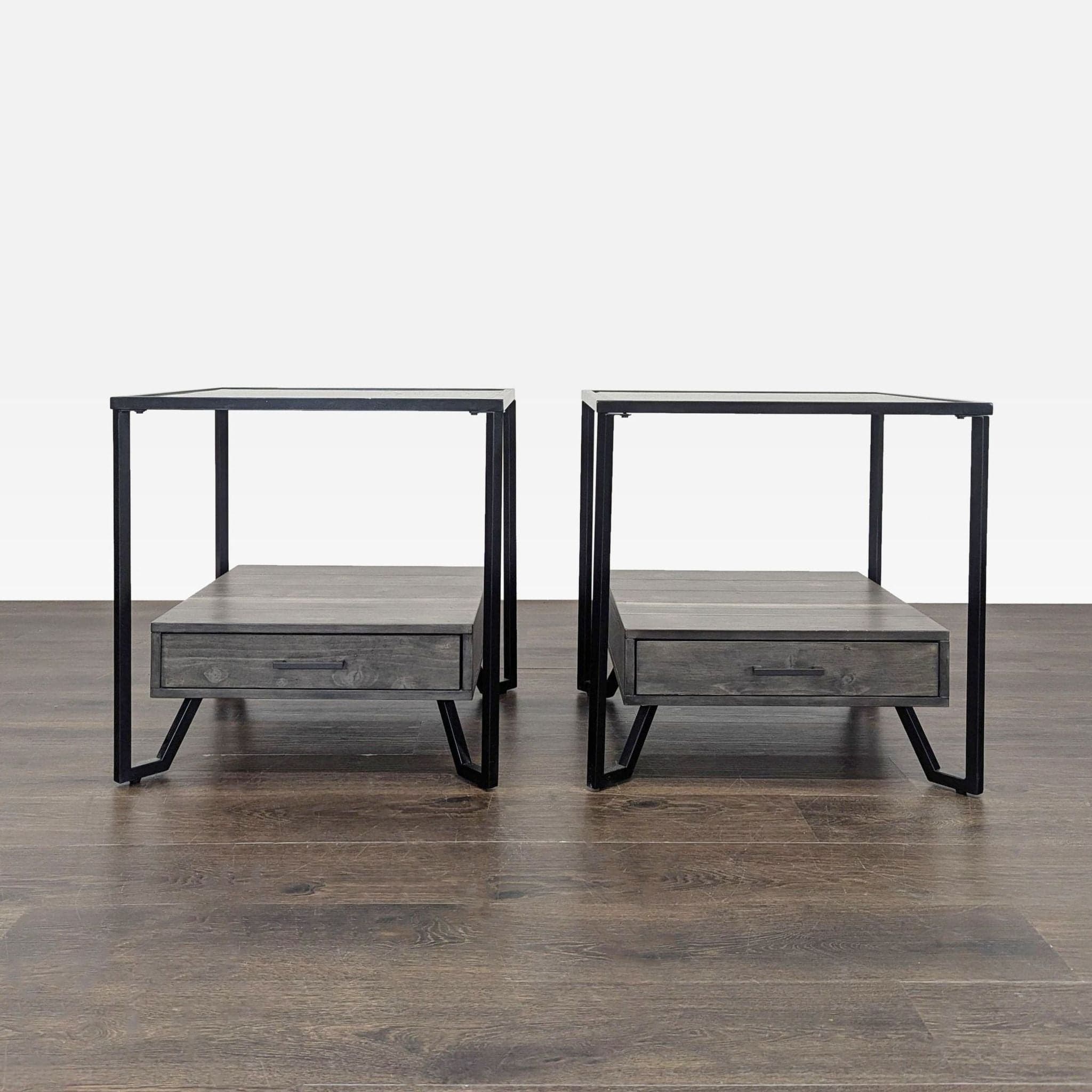 Pair of Glass Top End Tables Each with a Drawer - Image 1