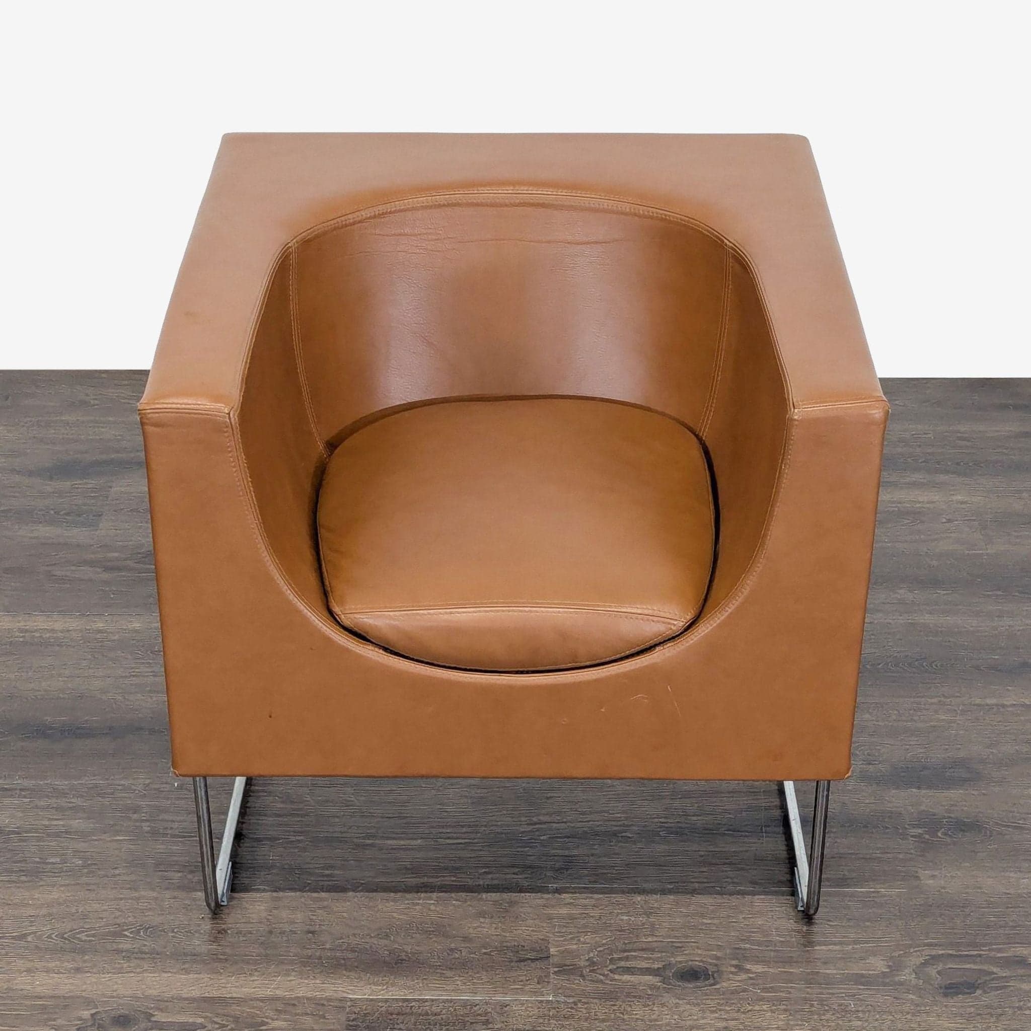 STUA Nube Modern Brown Leather Lounge Chair with Chrome Legs - Thumbnail 8