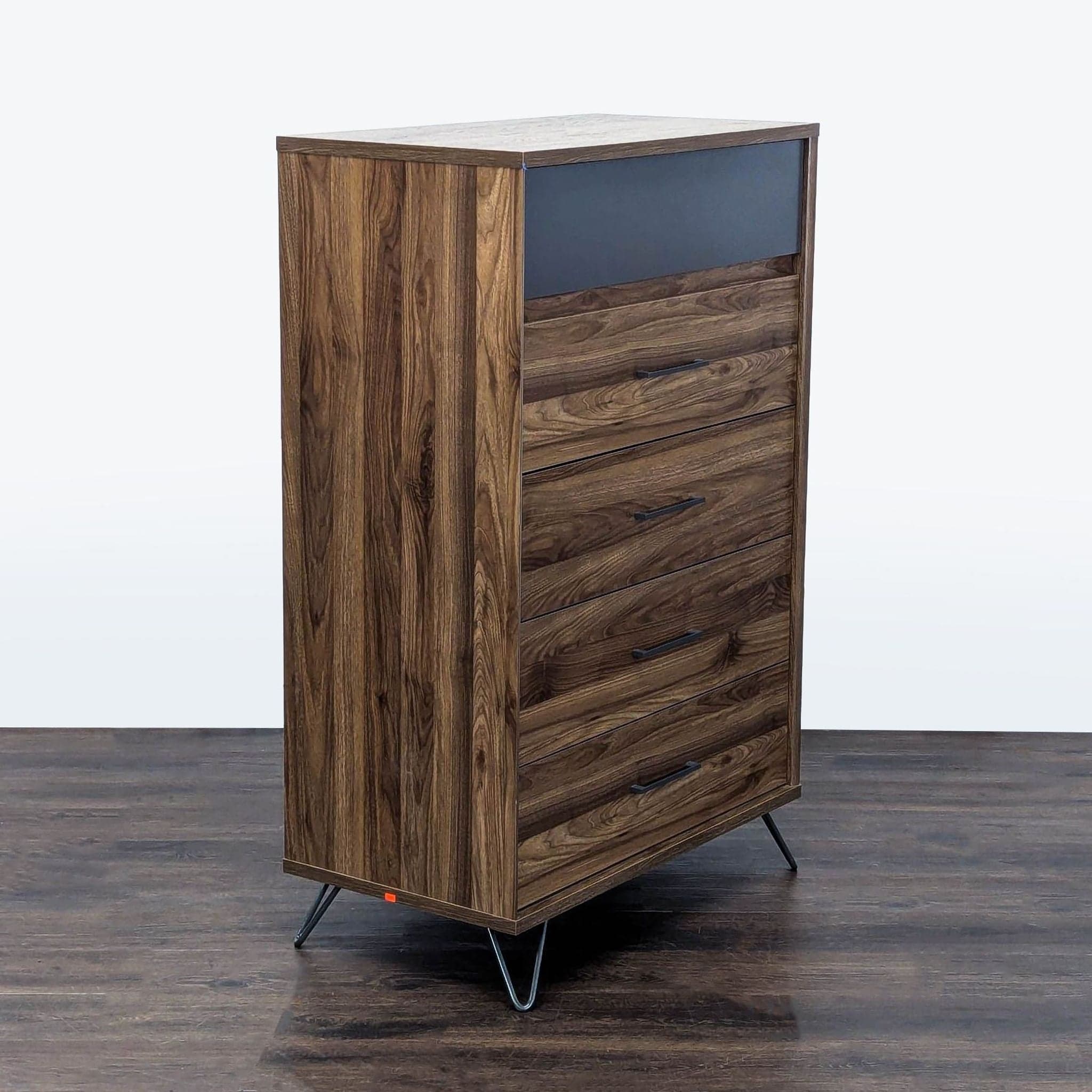 South Shore Olvyn Modern 5-Drawer Walnut Dresser with Gray Accent and Metal Legs - Thumbnail 3