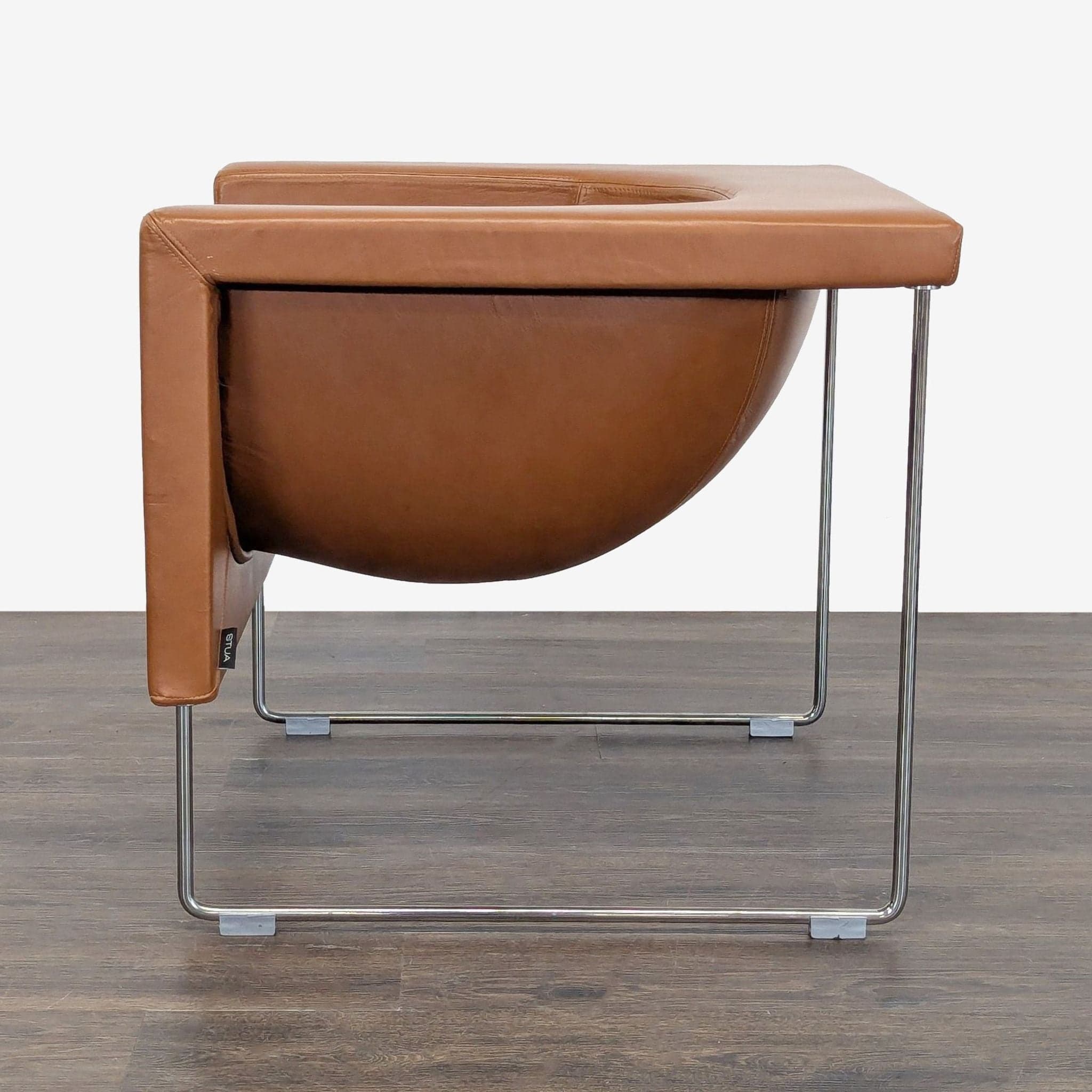 STUA Nube Modern Brown Leather Lounge Chair with Chrome Legs - Thumbnail 2