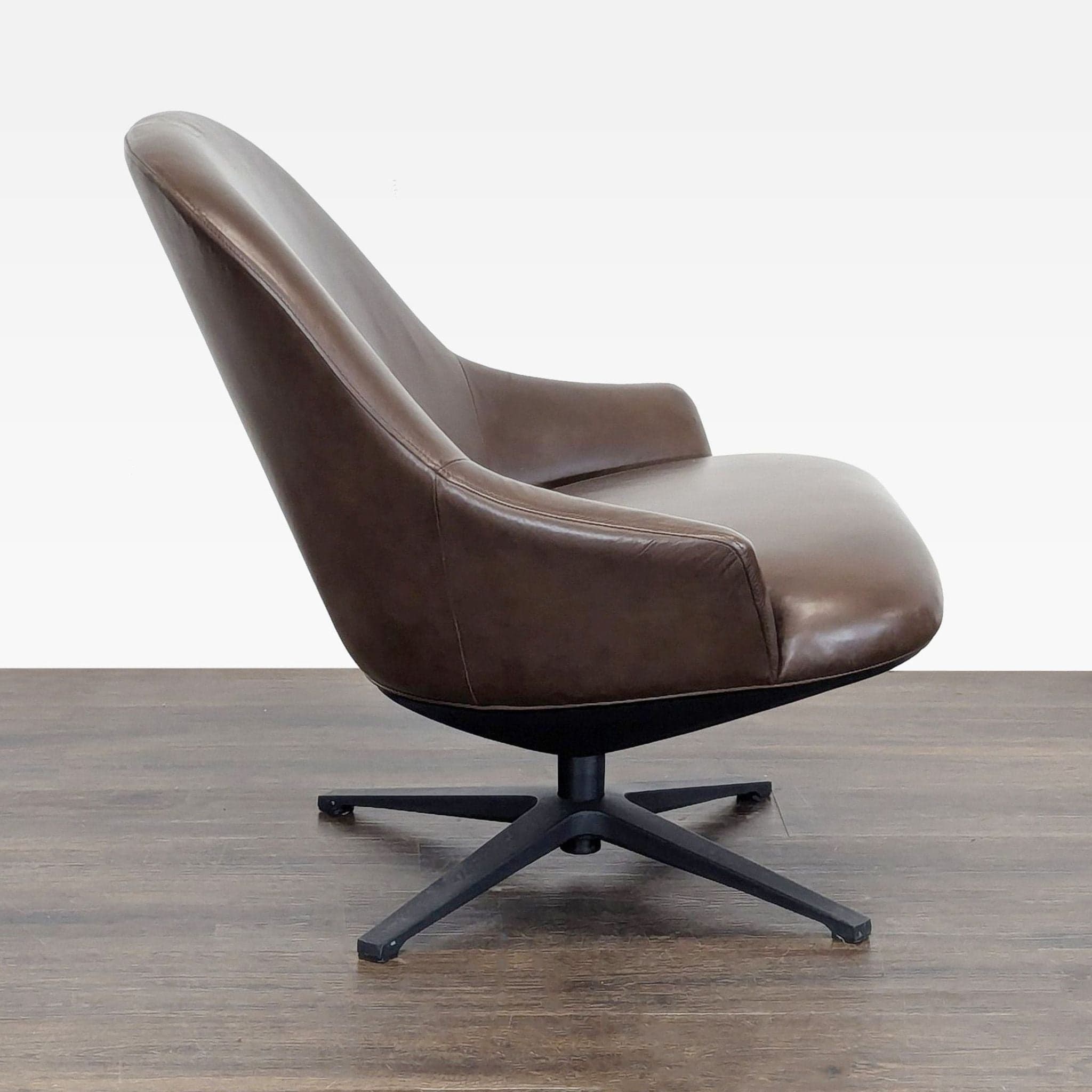Article Brown Leather Swivel Lounge Chair - Modern Comfort - Thumbnail 4