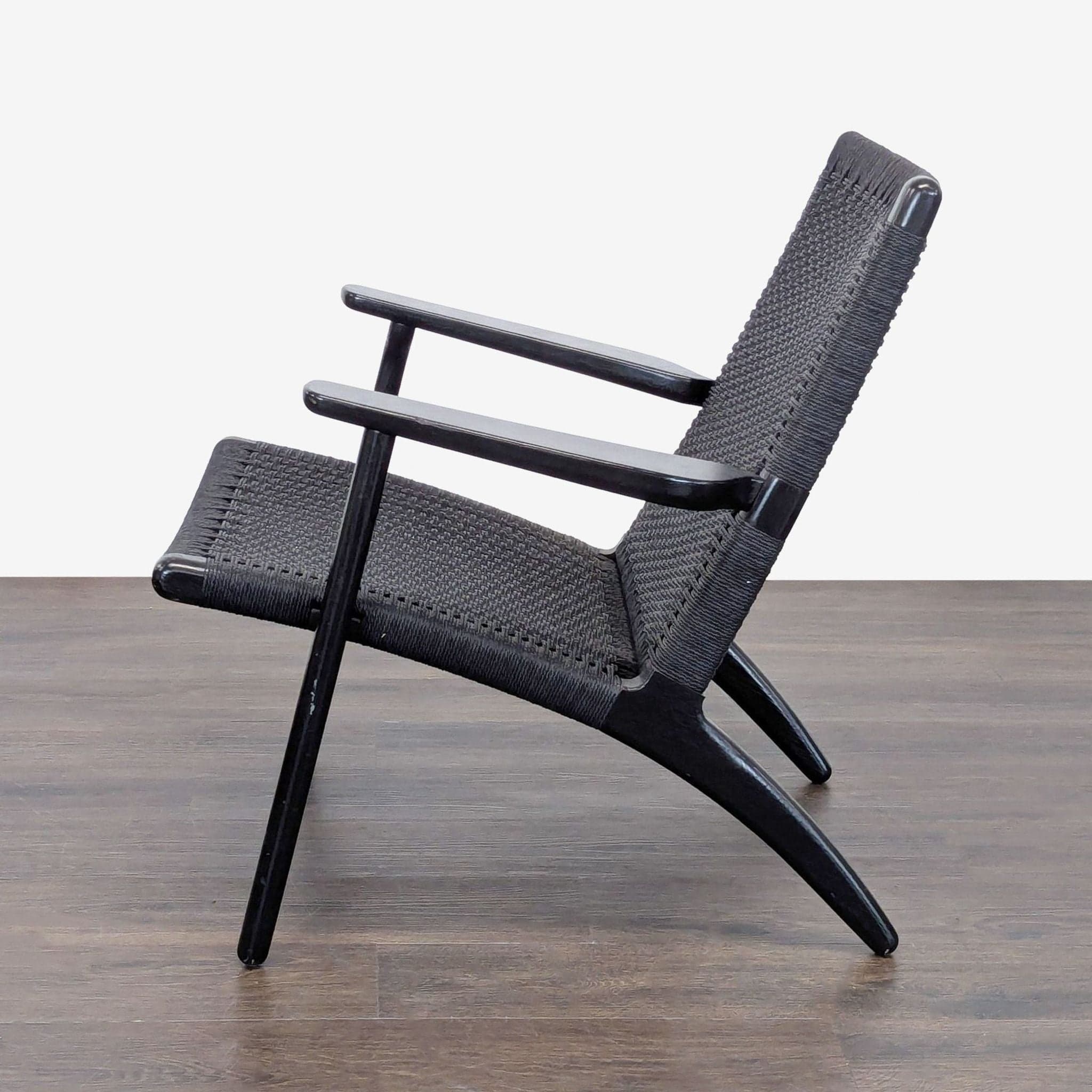 Carl Hansen & Son CH25 Modern Black Woven Lounge Chair by Hans J. Wegner - Thumbnail 5