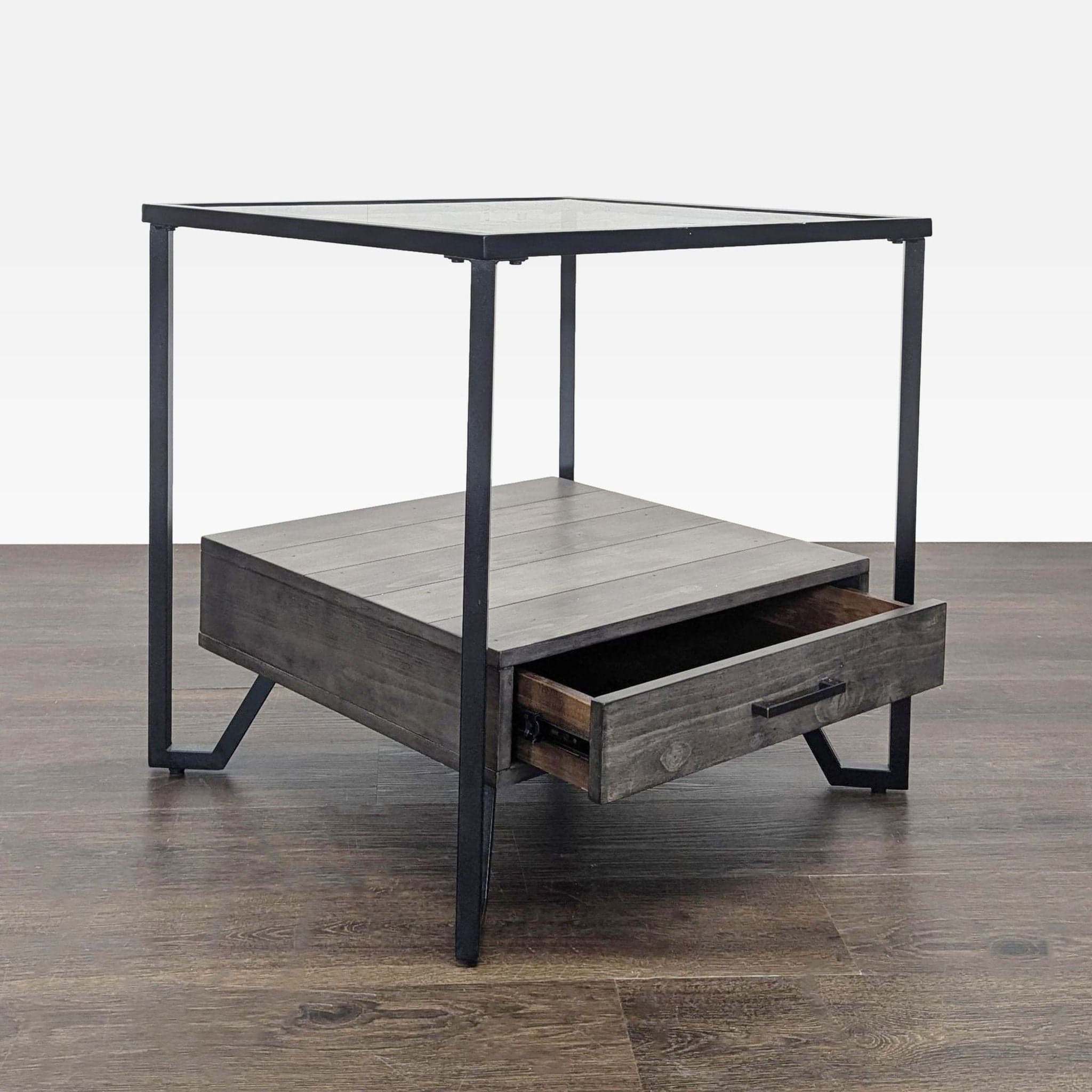 Pair of Glass Top End Tables Each with a Drawer - Thumbnail 2