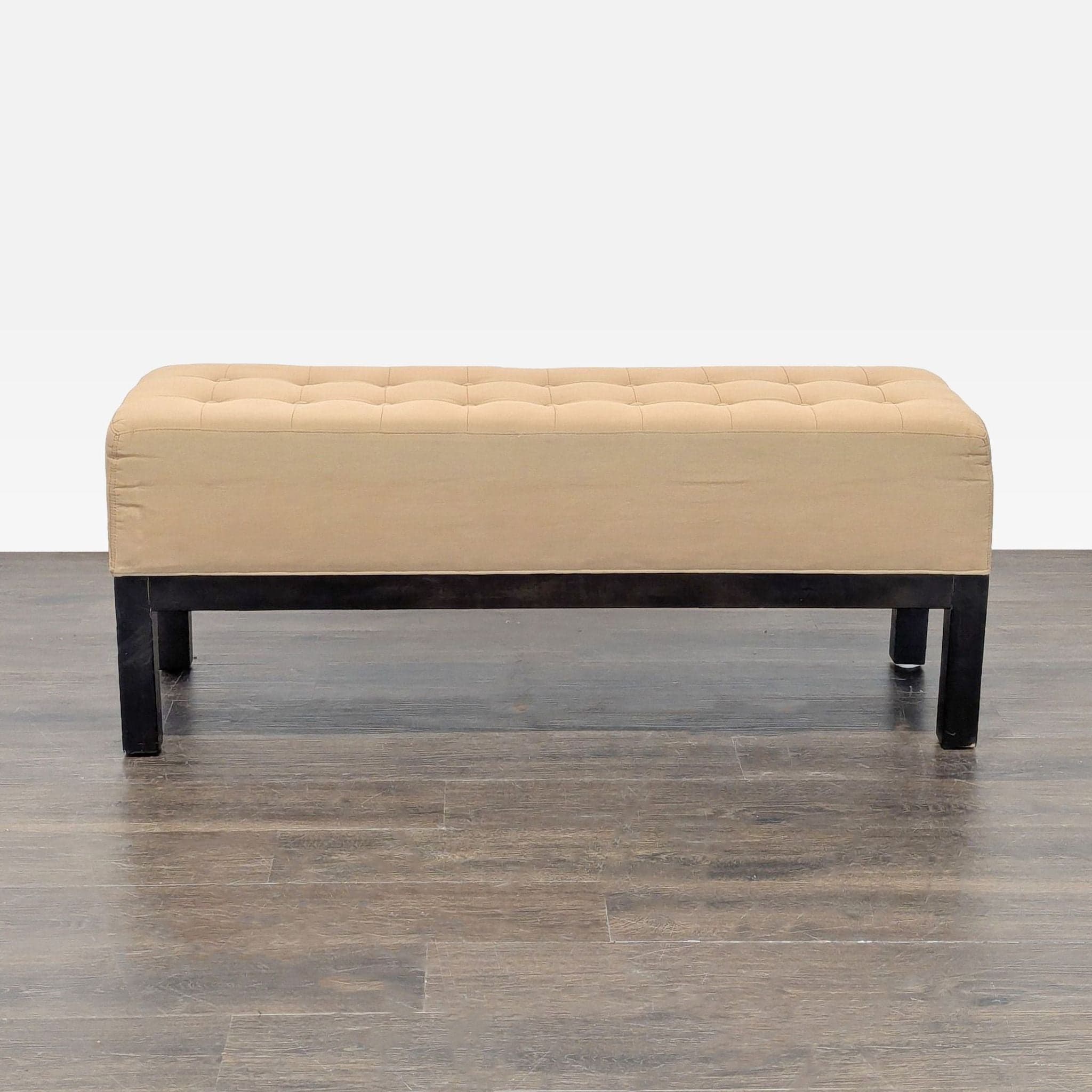 Button Tufted Bench on Wood Base - Image 1