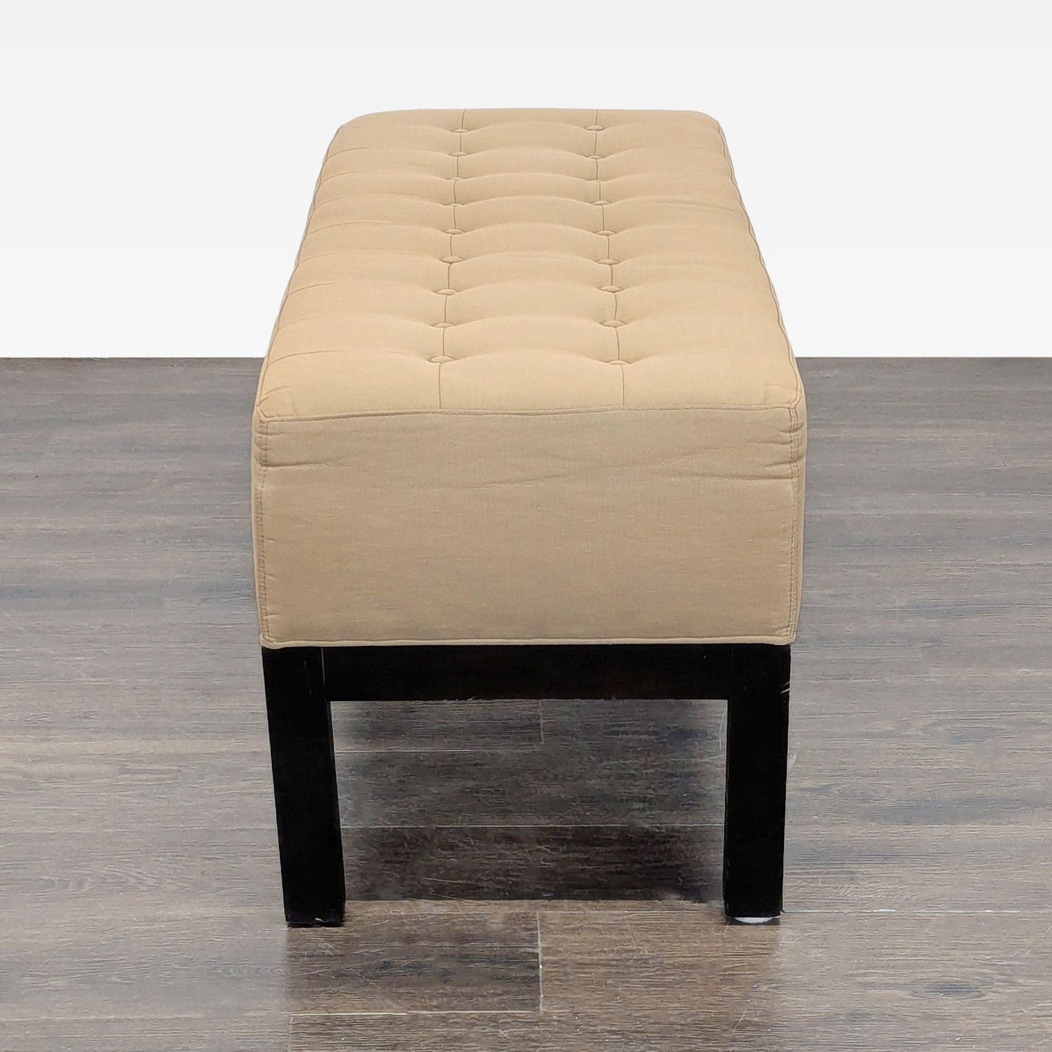 Button Tufted Bench on Wood Base - Thumbnail 4
