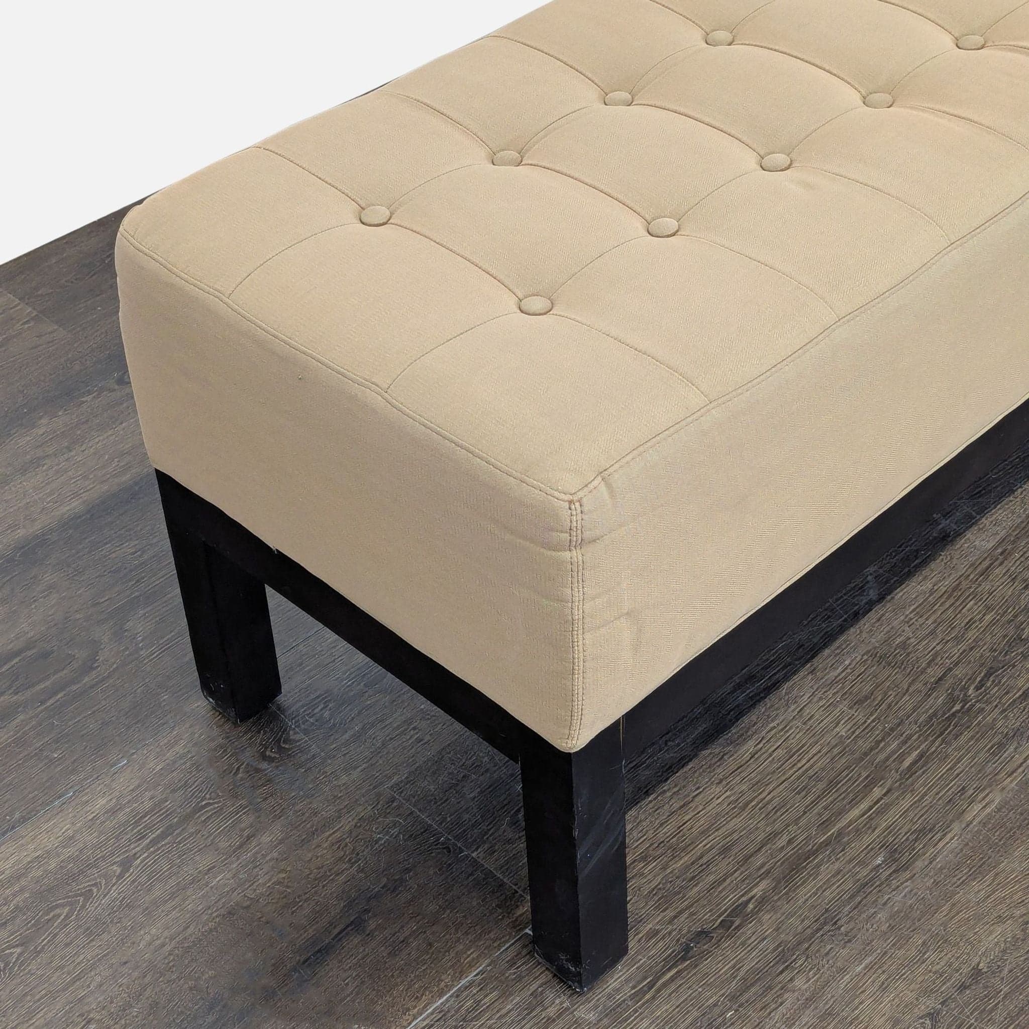 Button Tufted Bench on Wood Base - Thumbnail 2