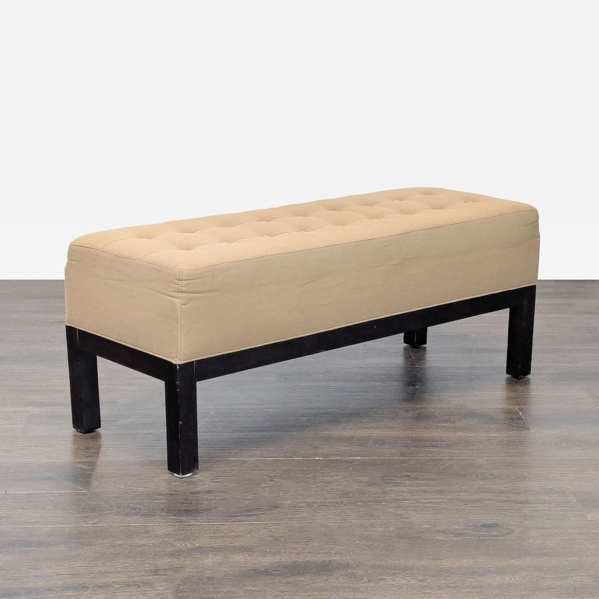 Button Tufted Bench on Wood Base - Thumbnail 5